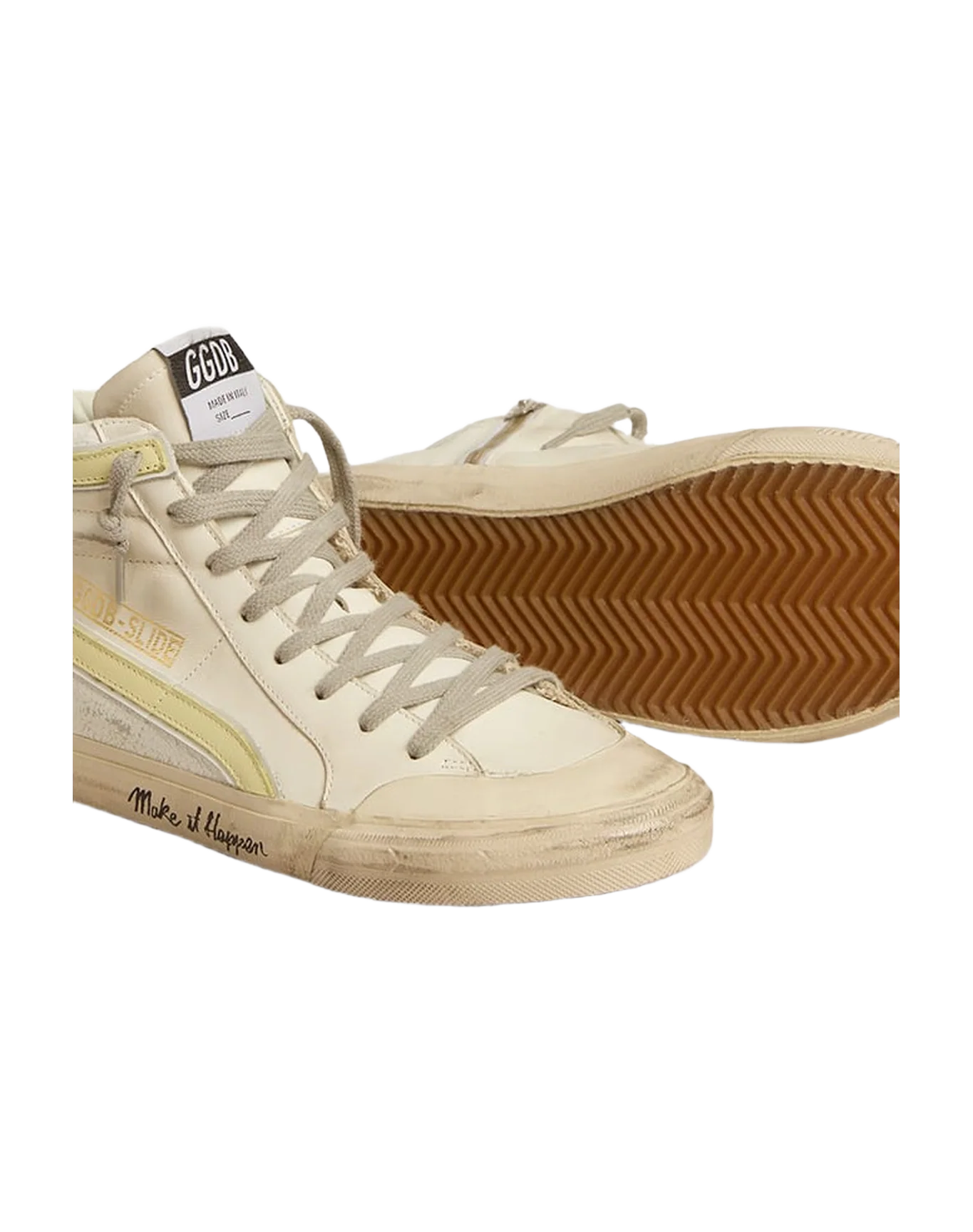 Women | Slide White Leather with Yellow Star & Flash | White x Yellow - Image 5