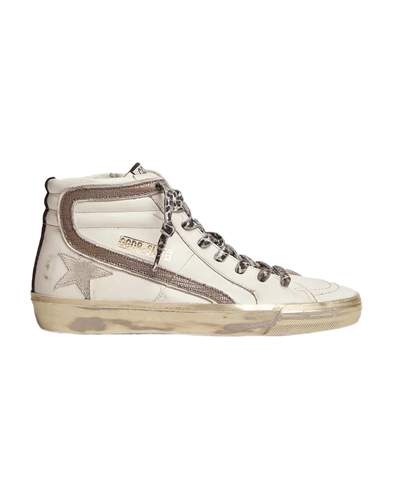Women | Slide with Star White Suede & Leather Flash | White x Black x Taupe - Image 10