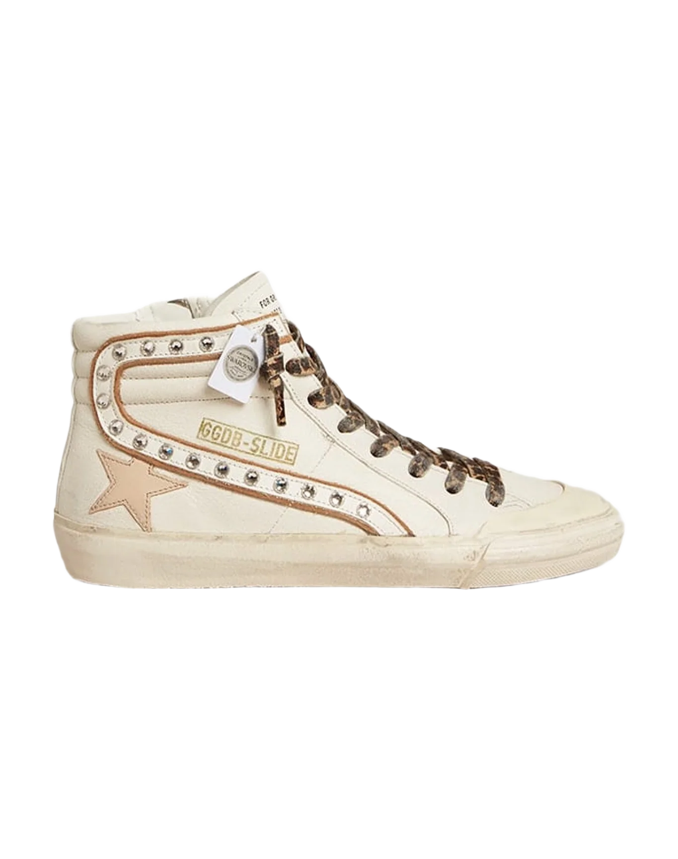 Women | Slide with Swarowski Crystals & Pink Star | White x Beige x Platinum