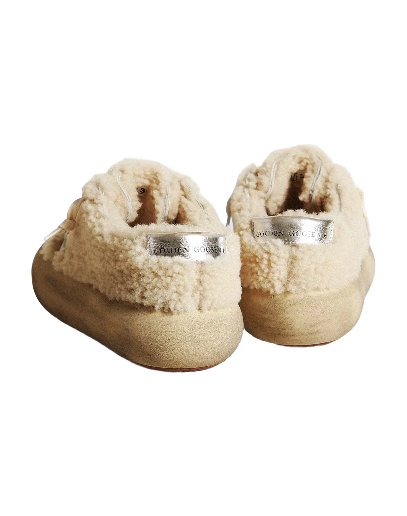 Women | Space-Star Shoes Beige Shearling with White Leather Star & Metallic Leather Heel Tab | Beige x White - Image 6