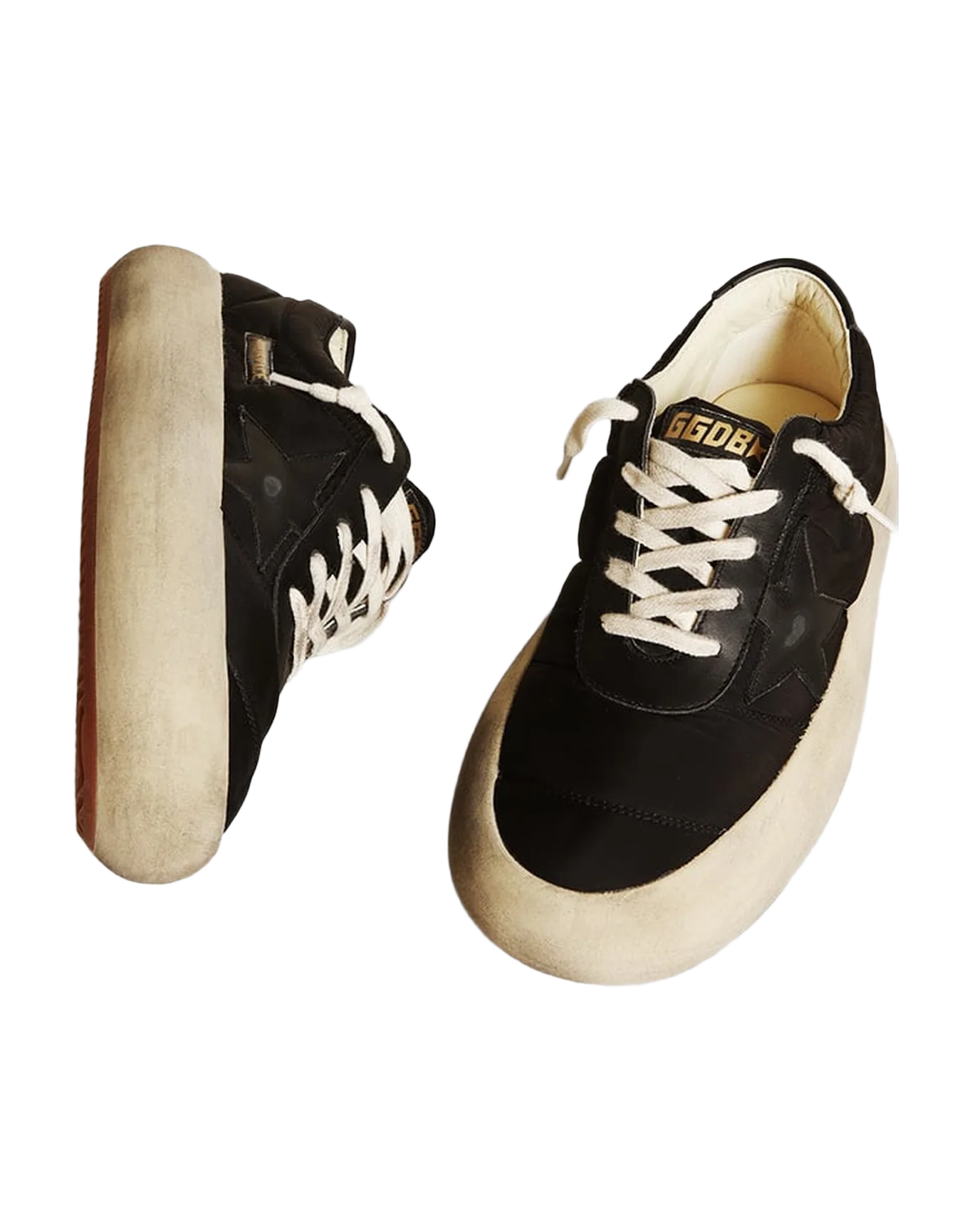 Women | Space-Star Shoes Black Nylon with Black Leather Star & Heel Tab | Black - Image 3