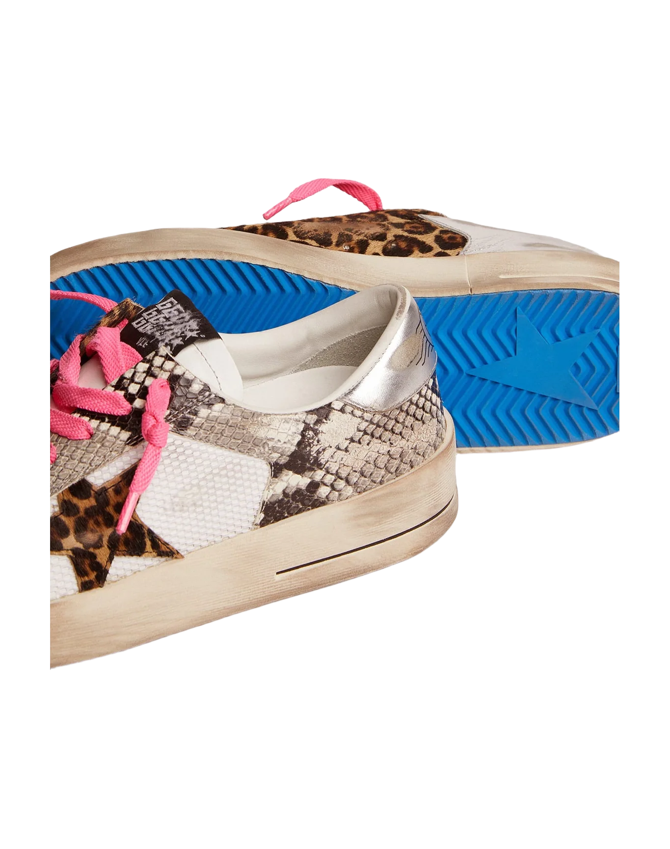 Women | Stardan Lab Sneakers with Leather Upper & Leopard-Print Pony Skin Star | Grey Black x White x Black x Beige Brown Black x Silver - Image 3