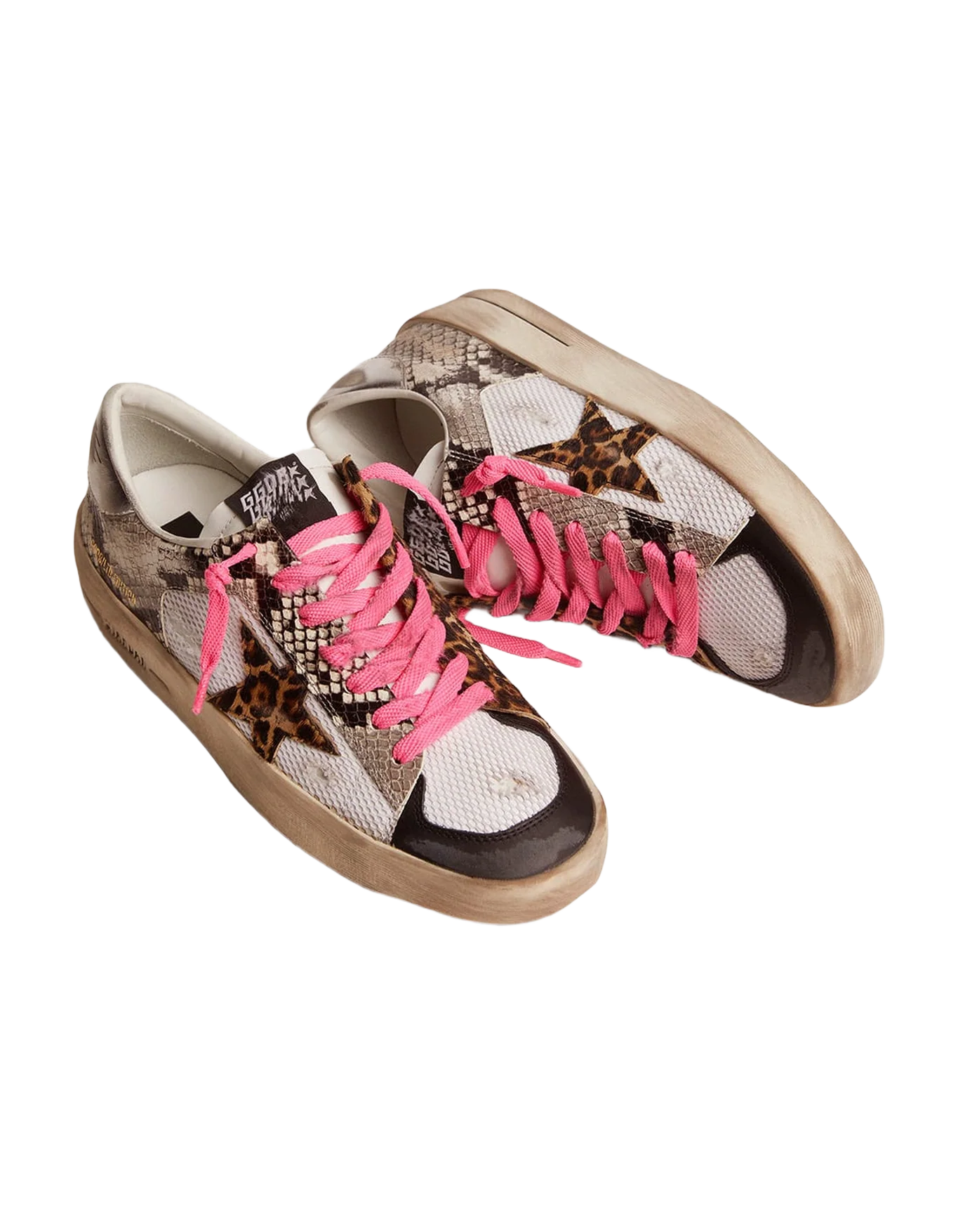 Women | Stardan Lab Sneakers with Leather Upper & Leopard-Print Pony Skin Star | Grey Black x White x Black x Beige Brown Black x Silver - Image 5