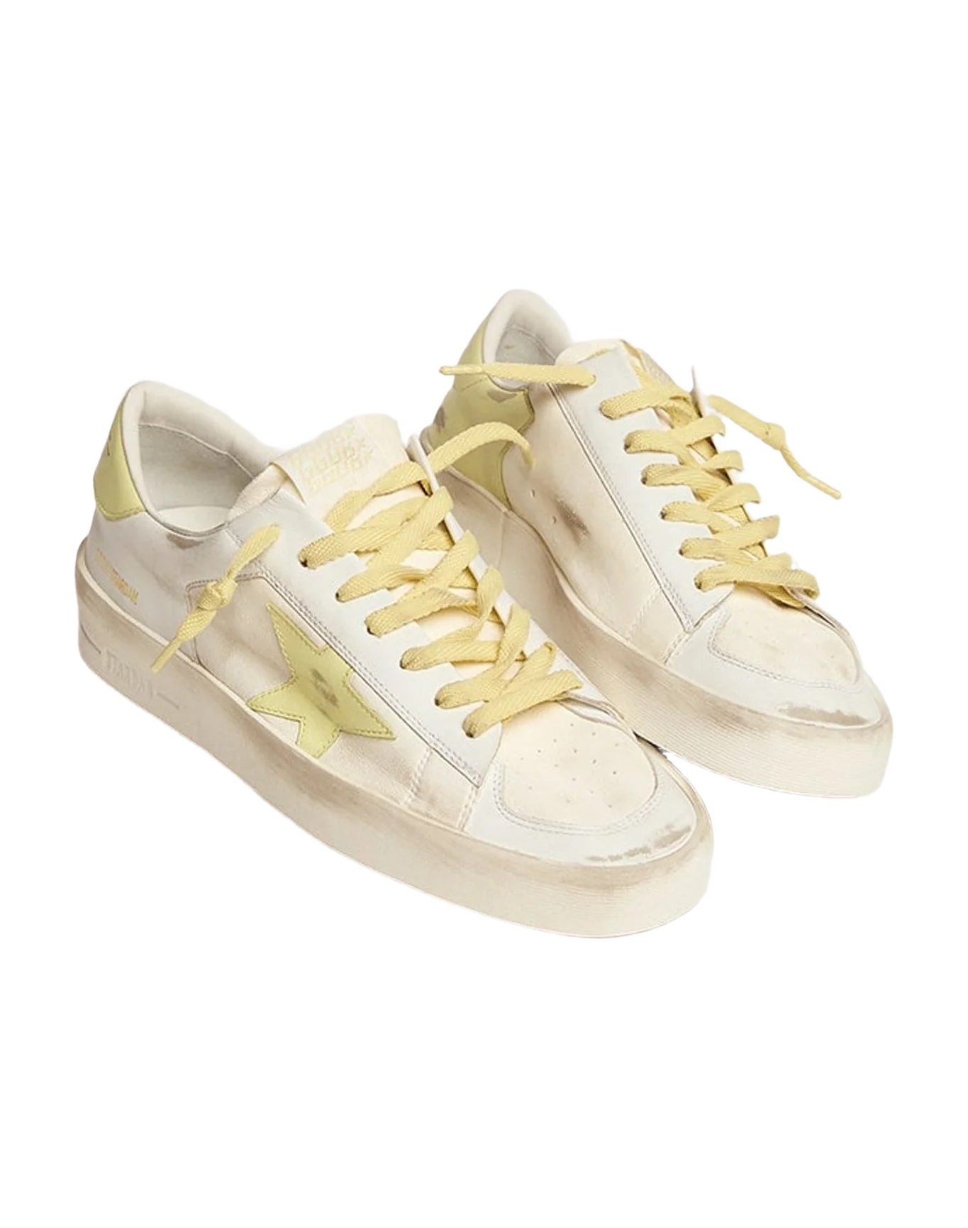 Women | Stardan Milk-White Nappa with Yellow Leather Star & Heel Tab | White x Light Yellow