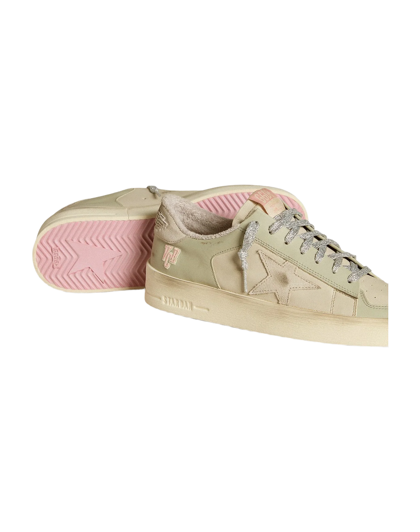 Women | Stardan Nappa & Leather with Suede Star & Heel Tab | Beige x Light Green - Image 6