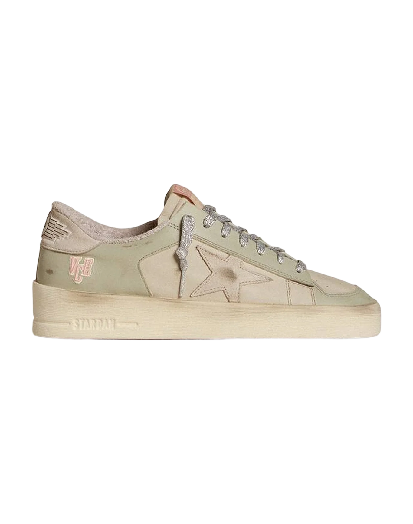 Women | Stardan Nappa & Leather with Suede Star & Heel Tab | Beige x Light Green - Image 7