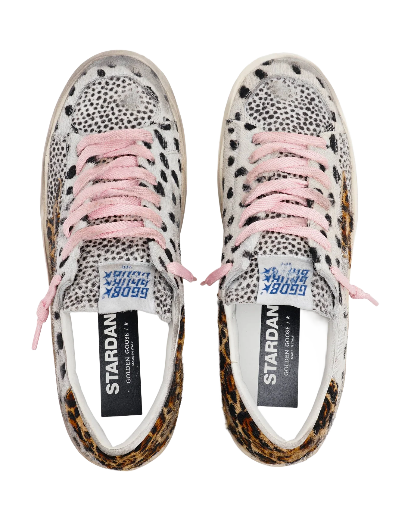 Women | Stardan Sneakers Polka-Dot Pony Skin with Leopard-Print Pony Skin Star | Black White x Beige Brown Leo - Image 6