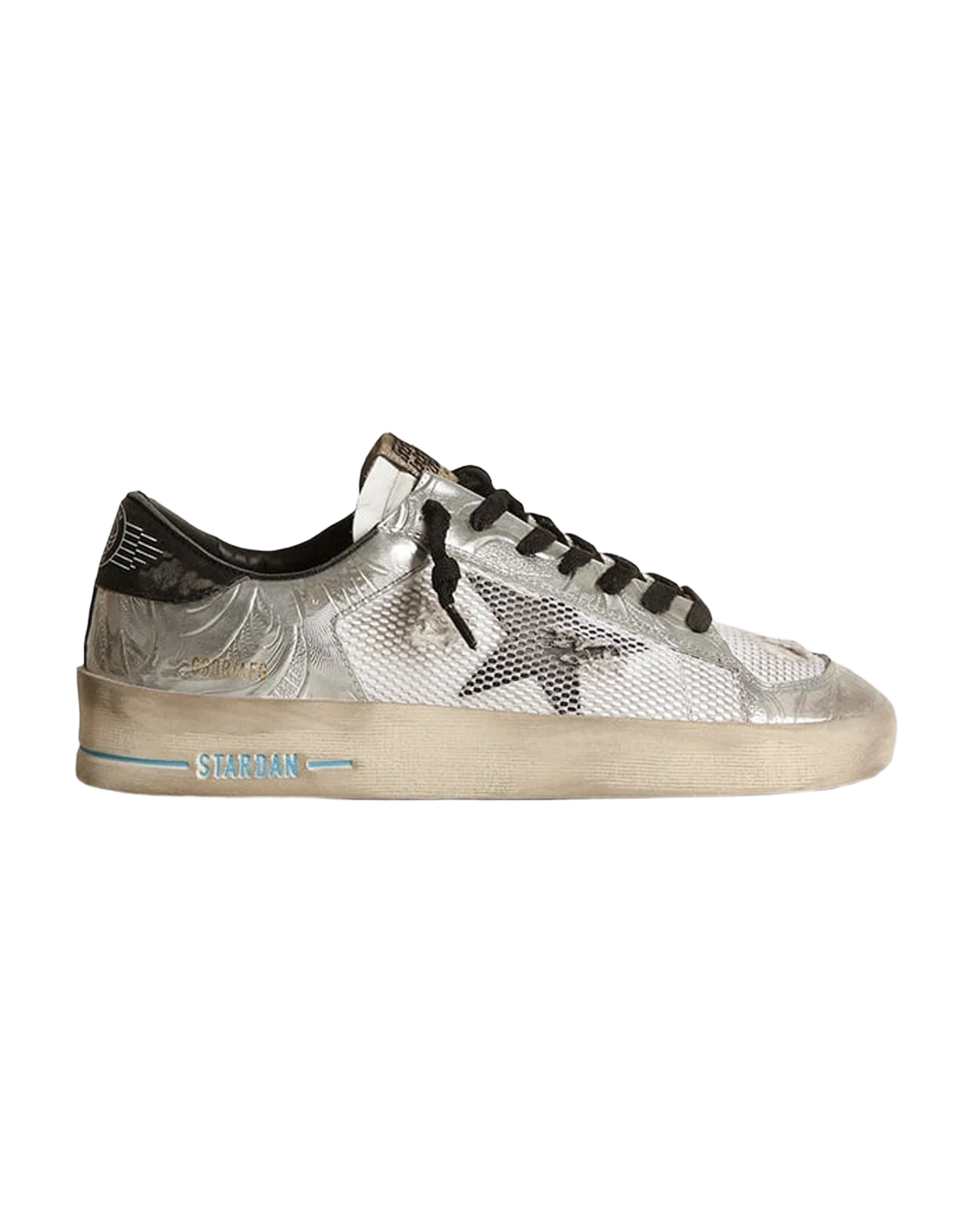 Women | Stardan Sneakers Silver Laminated with Net Star & Black Heel Tab | White x Silver x Black