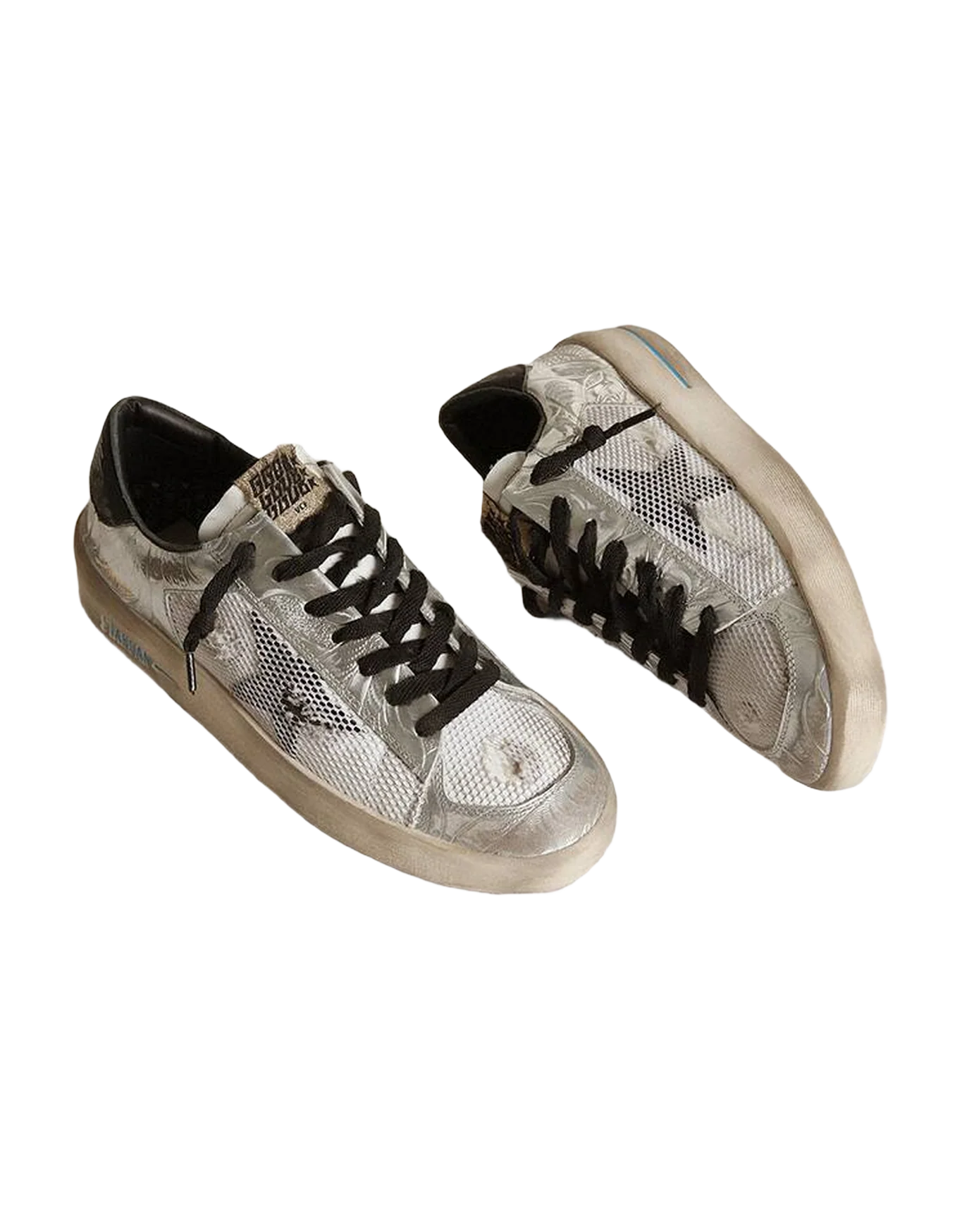 Women | Stardan Sneakers Silver Laminated with Net Star & Black Heel Tab | White x Silver x Black - Image 2
