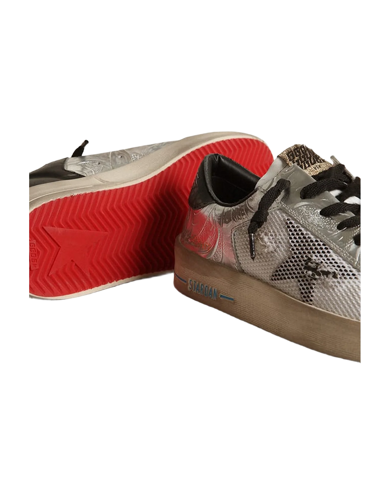 Women | Stardan Sneakers Silver Laminated with Net Star & Black Heel Tab | White x Silver x Black - Image 3
