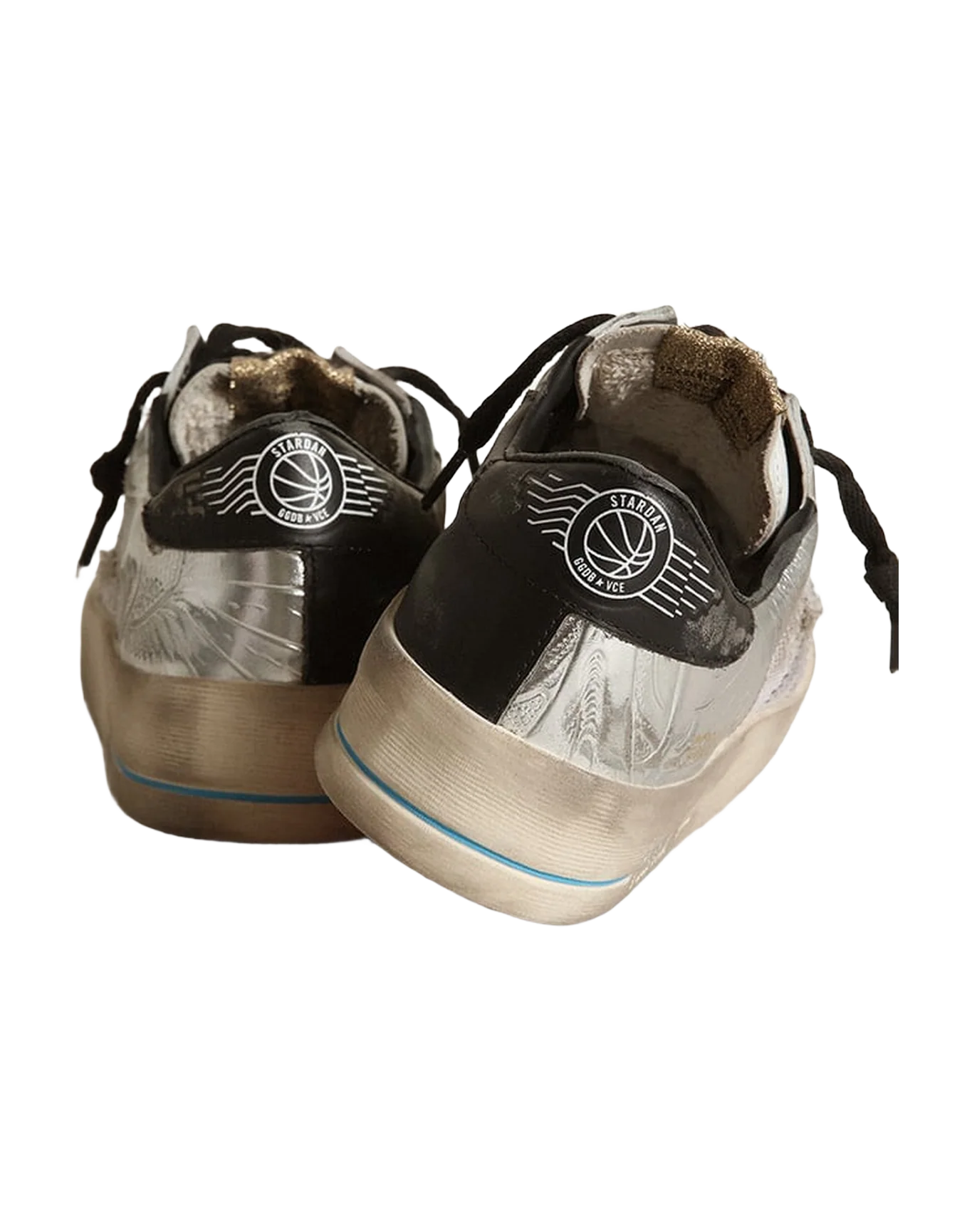 Women | Stardan Sneakers Silver Laminated with Net Star & Black Heel Tab | White x Silver x Black - Image 4