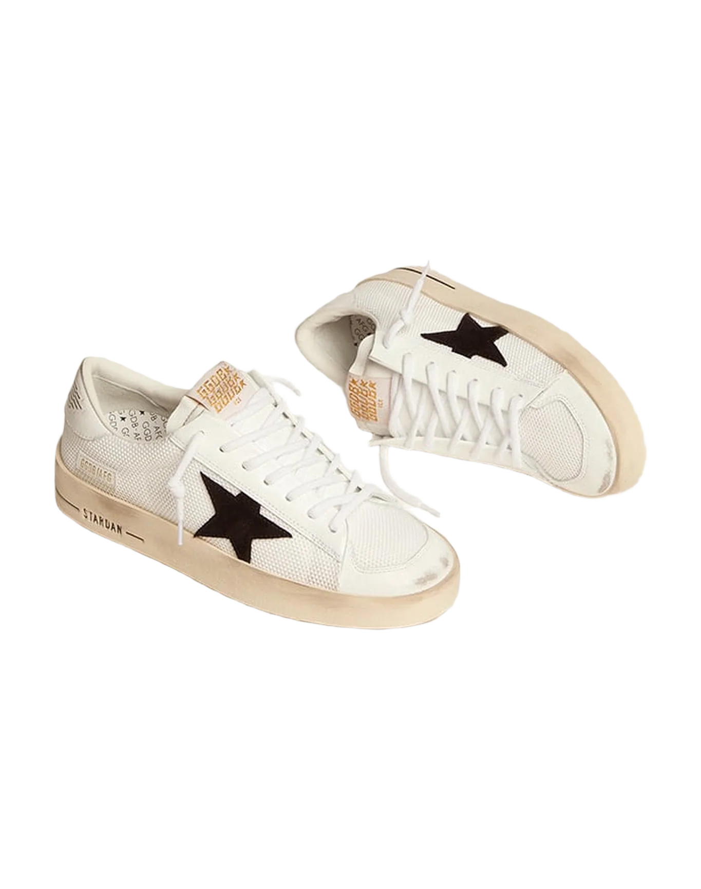 Women | Stardan with White Leather & Mesh Inserts & Black Suede Star | White x Black - Image 4