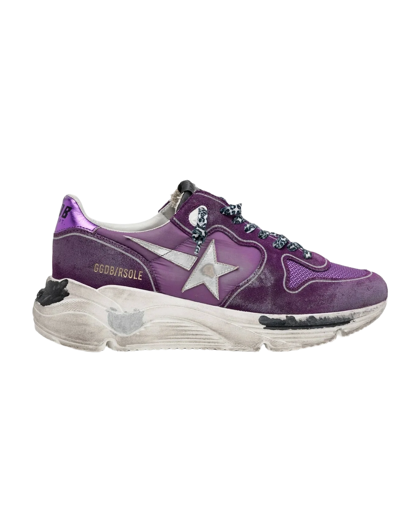 Women | Suede, Leather & Mesh Running Sole Sneakers with Metallic Heel Tab | Purple x Silver