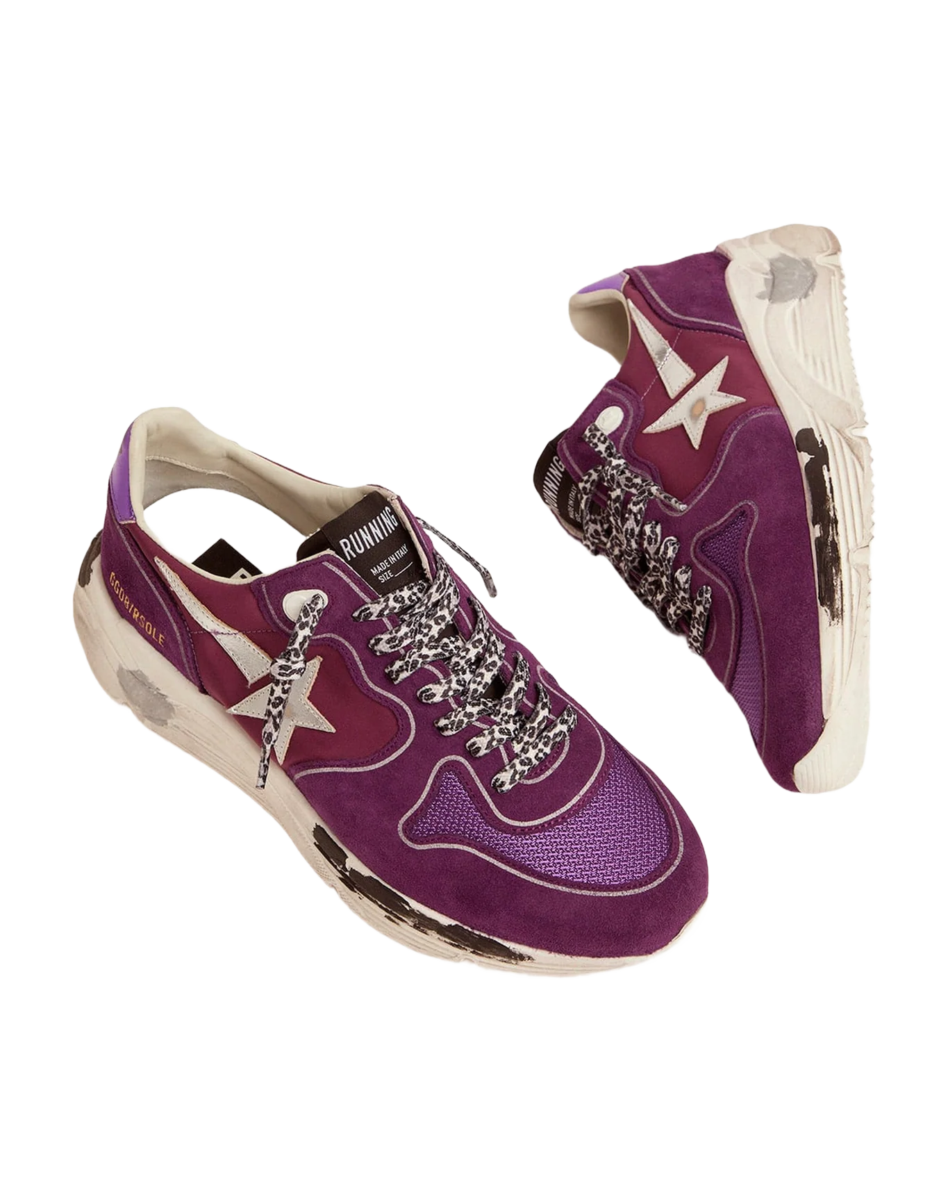 Women | Suede, Leather & Mesh Running Sole Sneakers with Metallic Heel Tab | Purple x Silver - Image 2