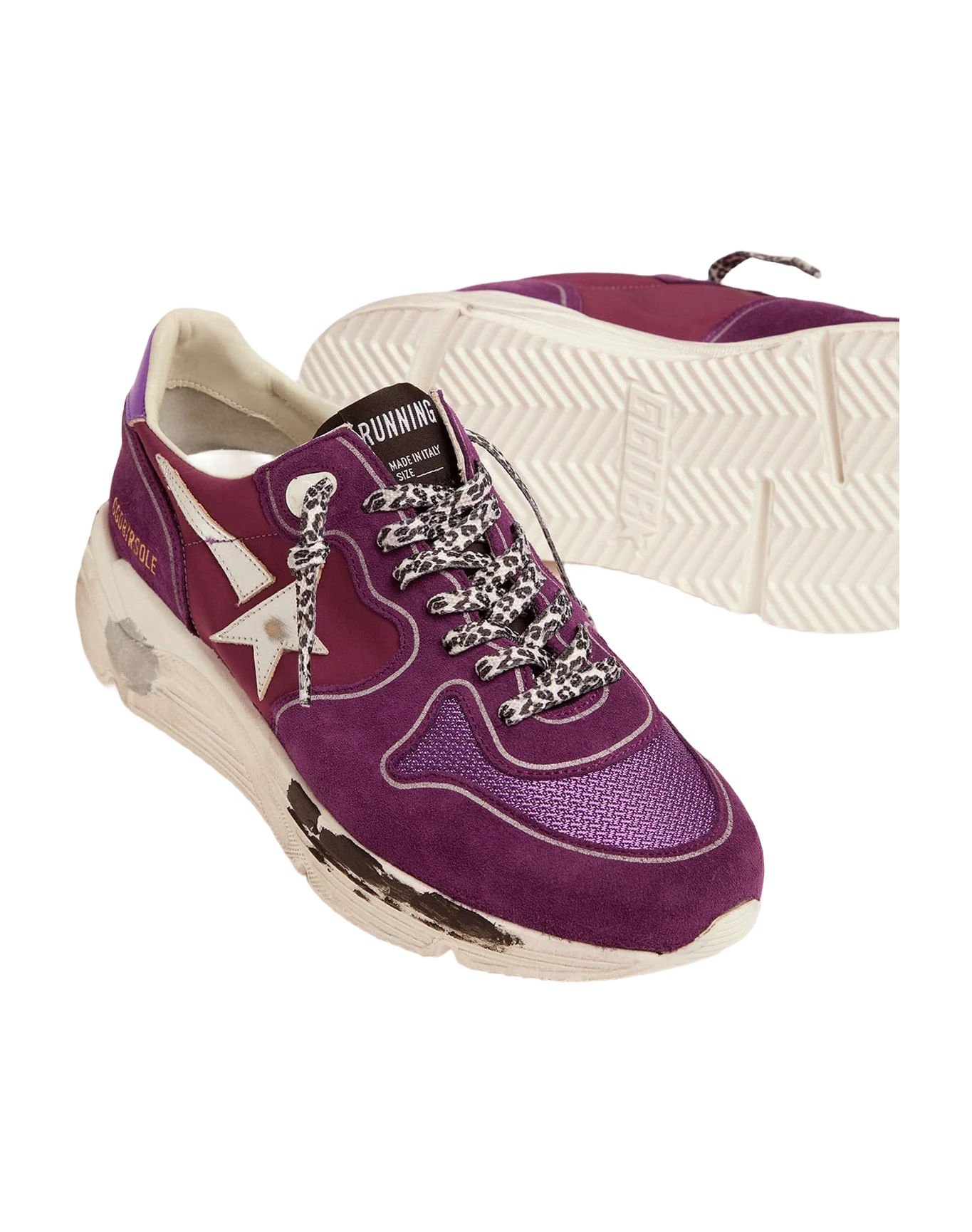 Women | Suede, Leather & Mesh Running Sole Sneakers with Metallic Heel Tab | Purple x Silver - Image 3