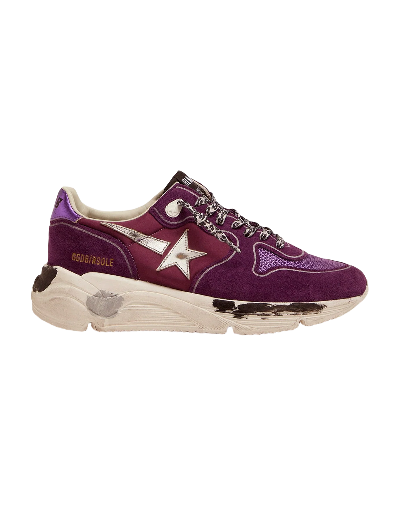 Women | Suede, Leather & Mesh Running Sole Sneakers with Metallic Heel Tab | Purple x Silver - Image 4