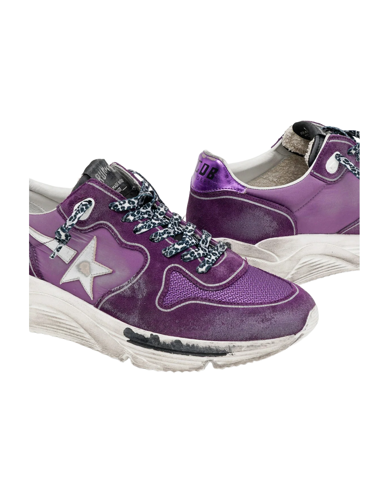 Women | Suede, Leather & Mesh Running Sole Sneakers with Metallic Heel Tab | Purple x Silver - Image 6