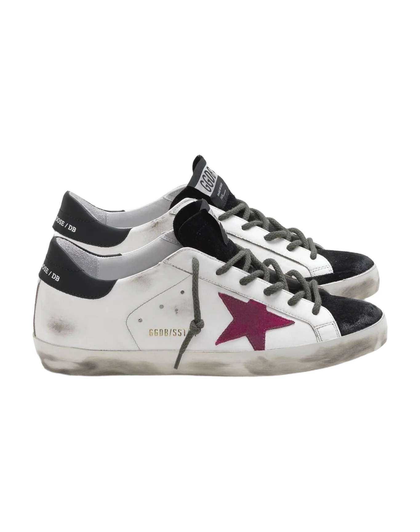 Women | Super-Star Black & White with Burgundy Star & Black Heel Tab
