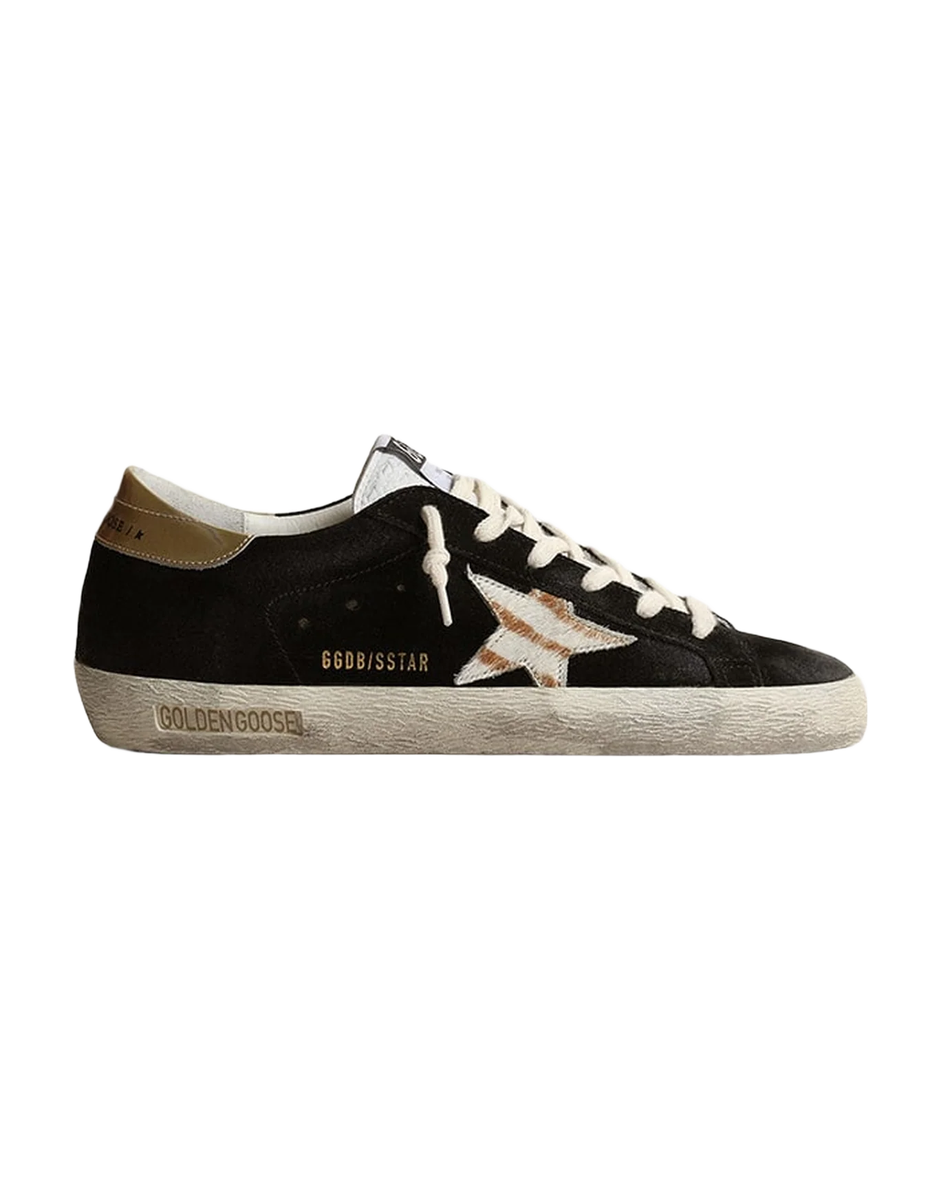 Women | Super-Star Black Suede with White/Beige Zebra Star & Gold Heel | Black x White x White Beige Zebra x Gold - Image 2