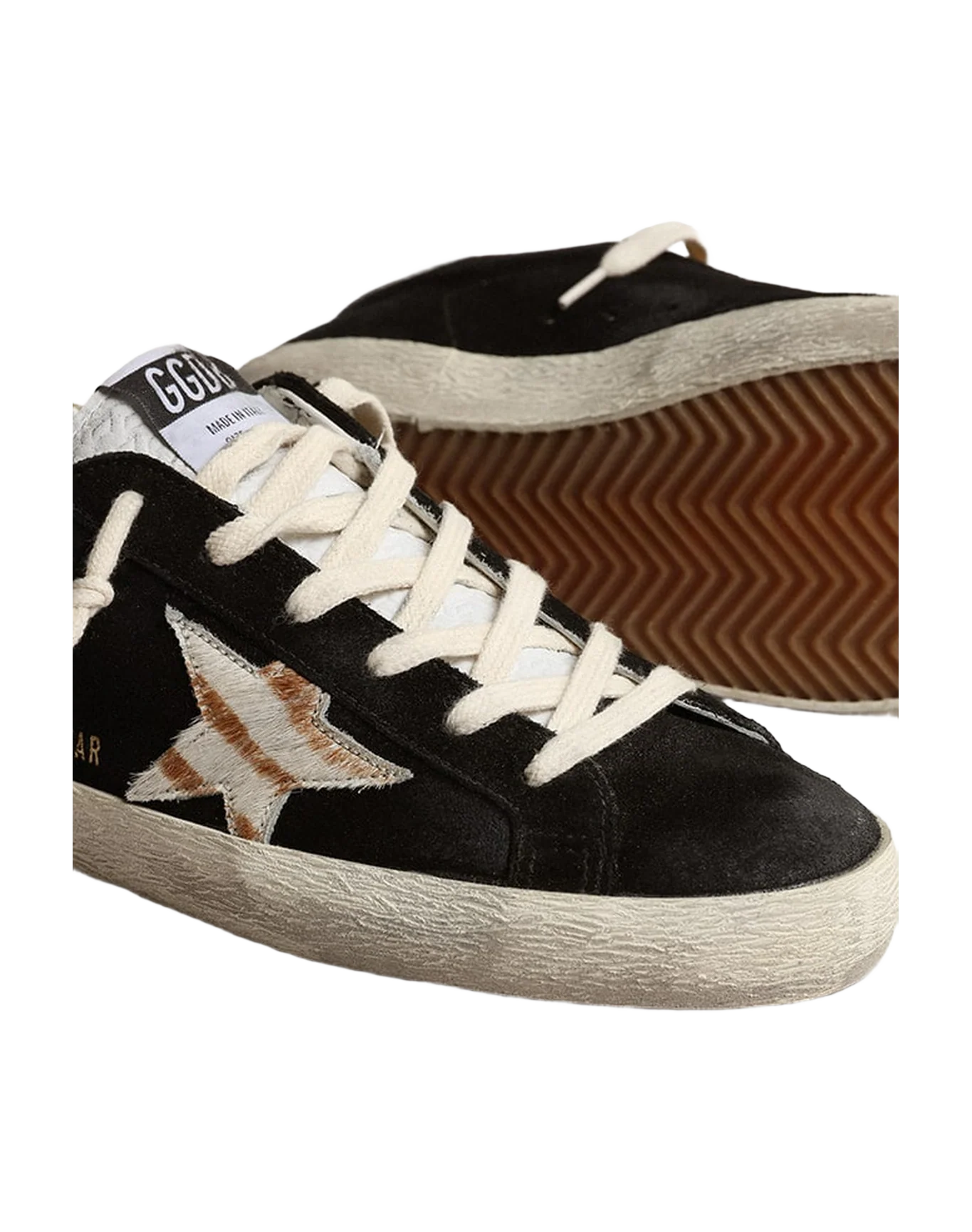 Women | Super-Star Black Suede with White/Beige Zebra Star & Gold Heel | Black x White x White Beige Zebra x Gold - Image 4