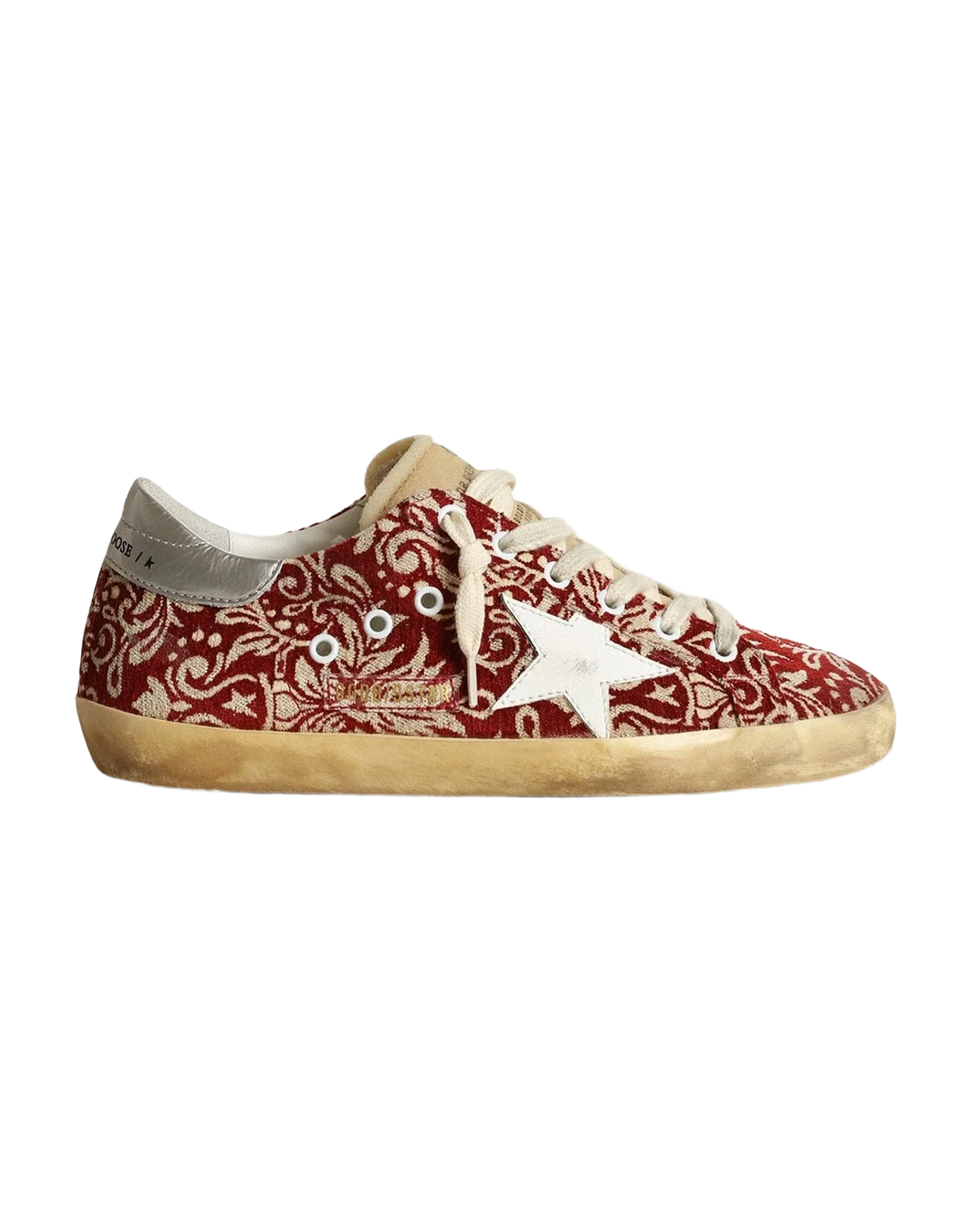 Women | Super-Star Dark Red & Ivory Jacquard Fabric | Wine Ivory Jacquard x White x Silver