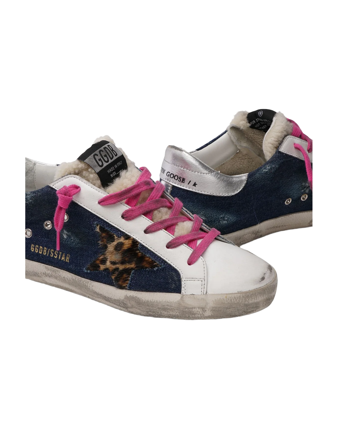 Women | Super-Star Denim Upper Leopard Horsy Star Laminated | Blue x White x Brown Leo x Silver - Image 4