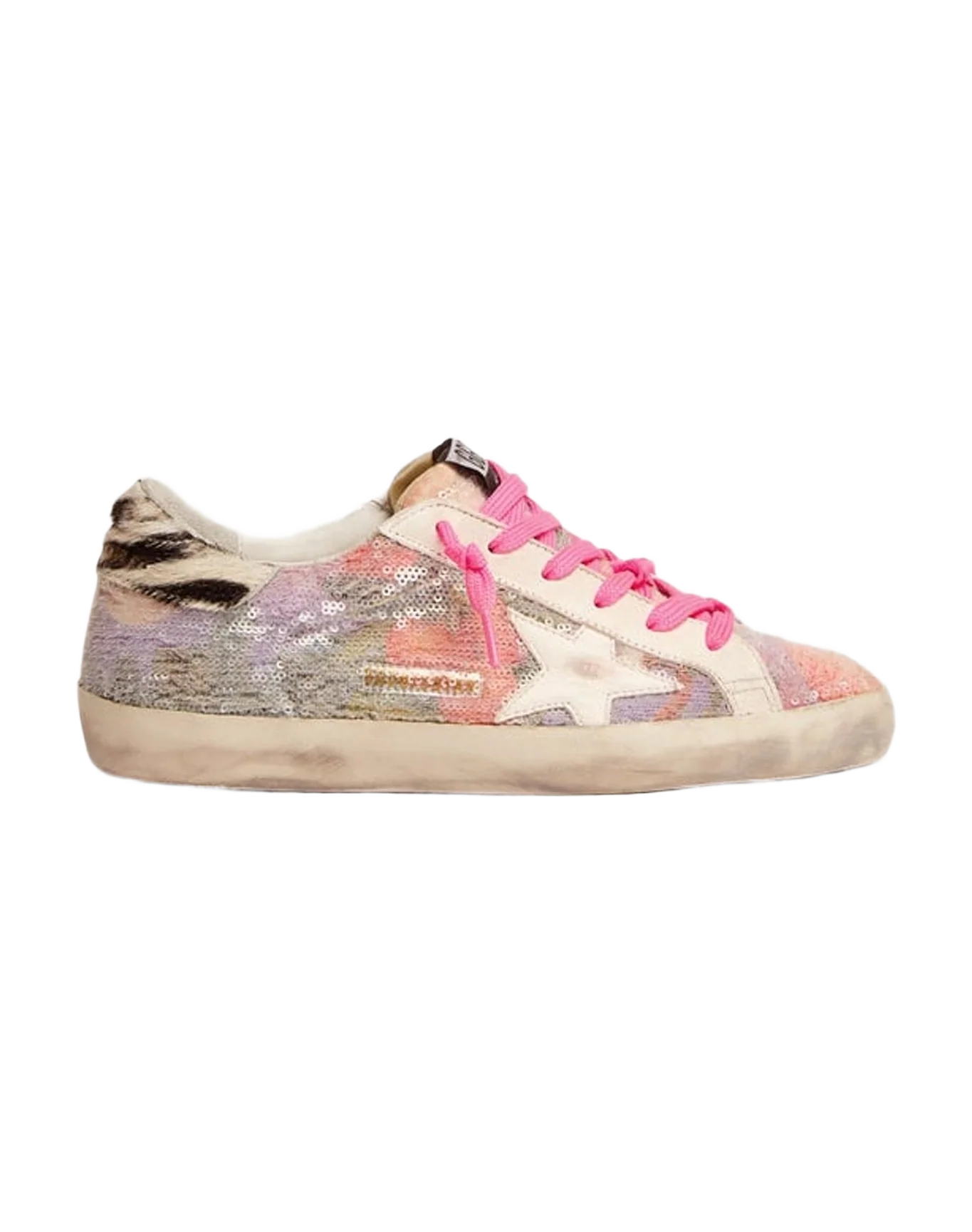Women | Super-Star Glitter Multicolor with White Star & Zebra Heel | Multicolor x White x White Black