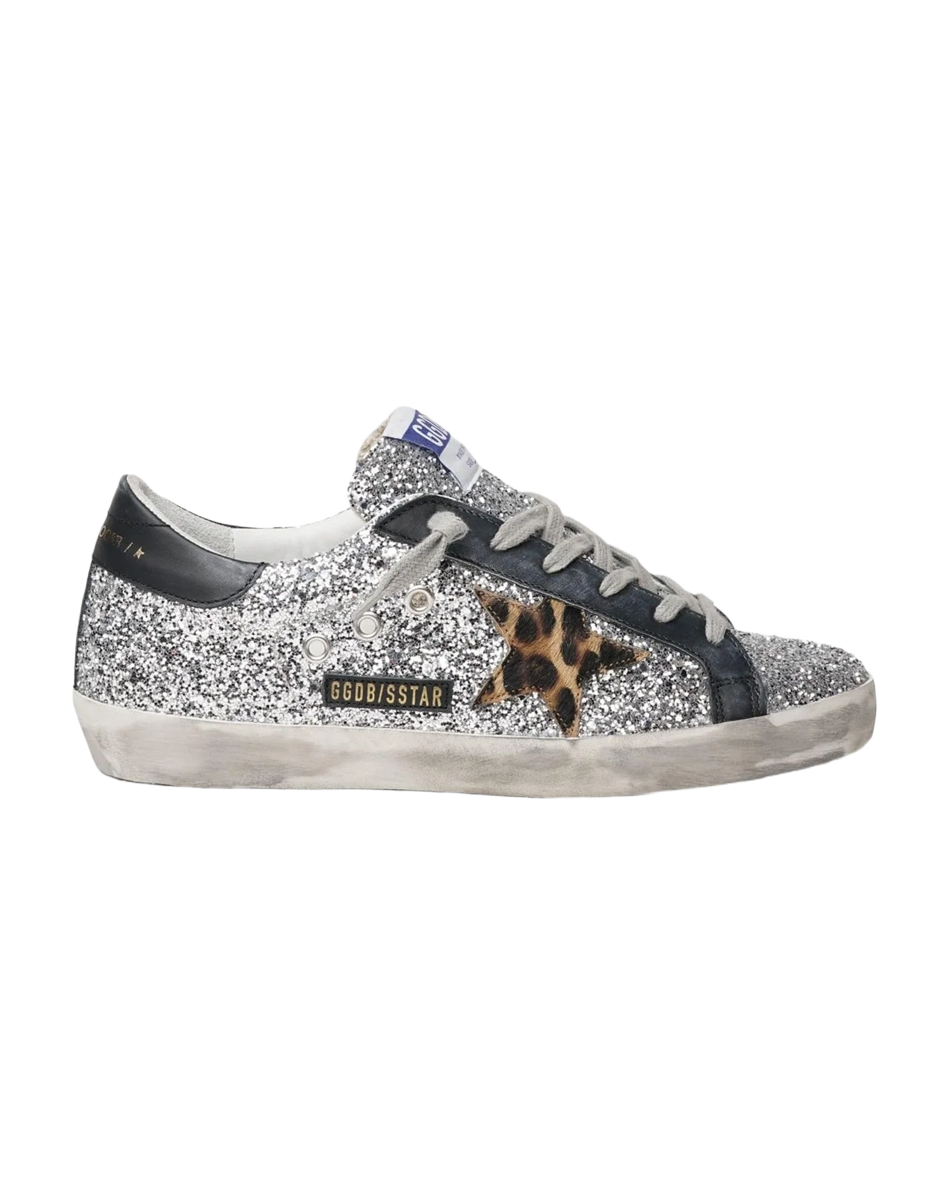 Women | Super-Star Glitter Upper Horsy Star Leather Heel | Silver x Beige Brown Leo x Black