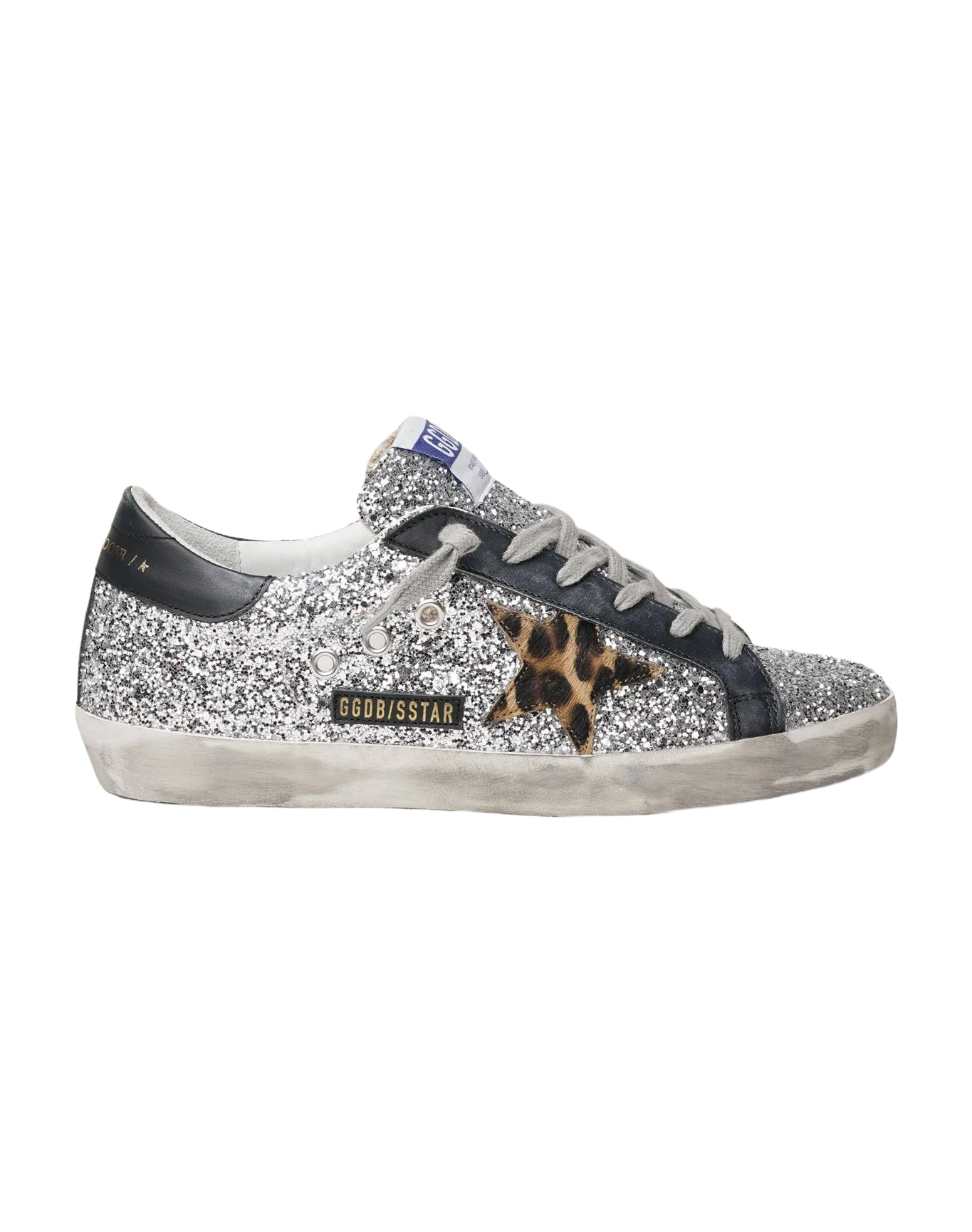 Women | Super-Star Glitter Upper Horsy Star Leather Heel | Silver x Beige Brown Leo x Black - Image 2