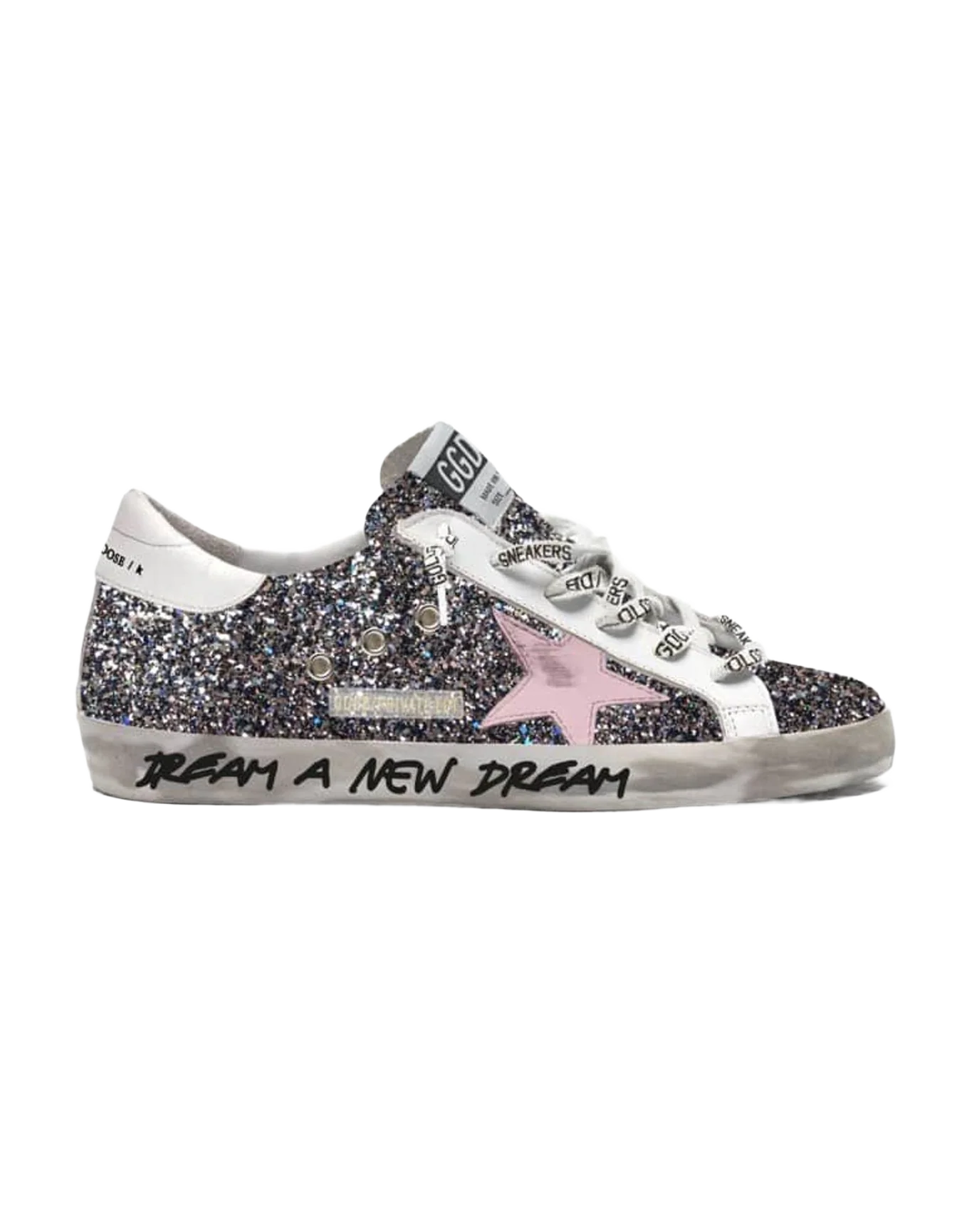 Women | Super-Star Glitter with Pink Star & White Heel Tab | Grey Pink x White x Pink