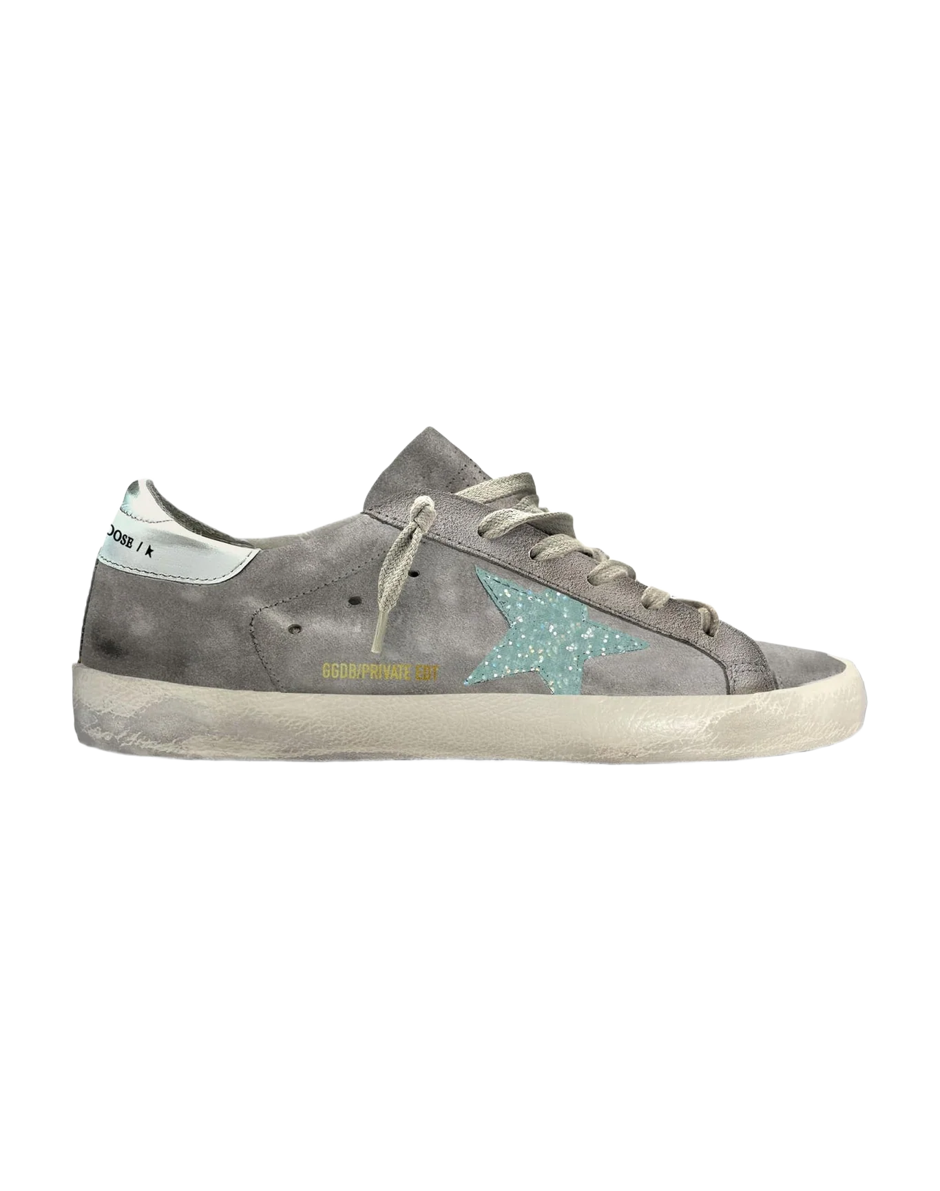 Women | Super-Star Grey Suede with Glitter Star & Silver Heel Tab | Silver Sconce x Grigio Nuvola x Latte