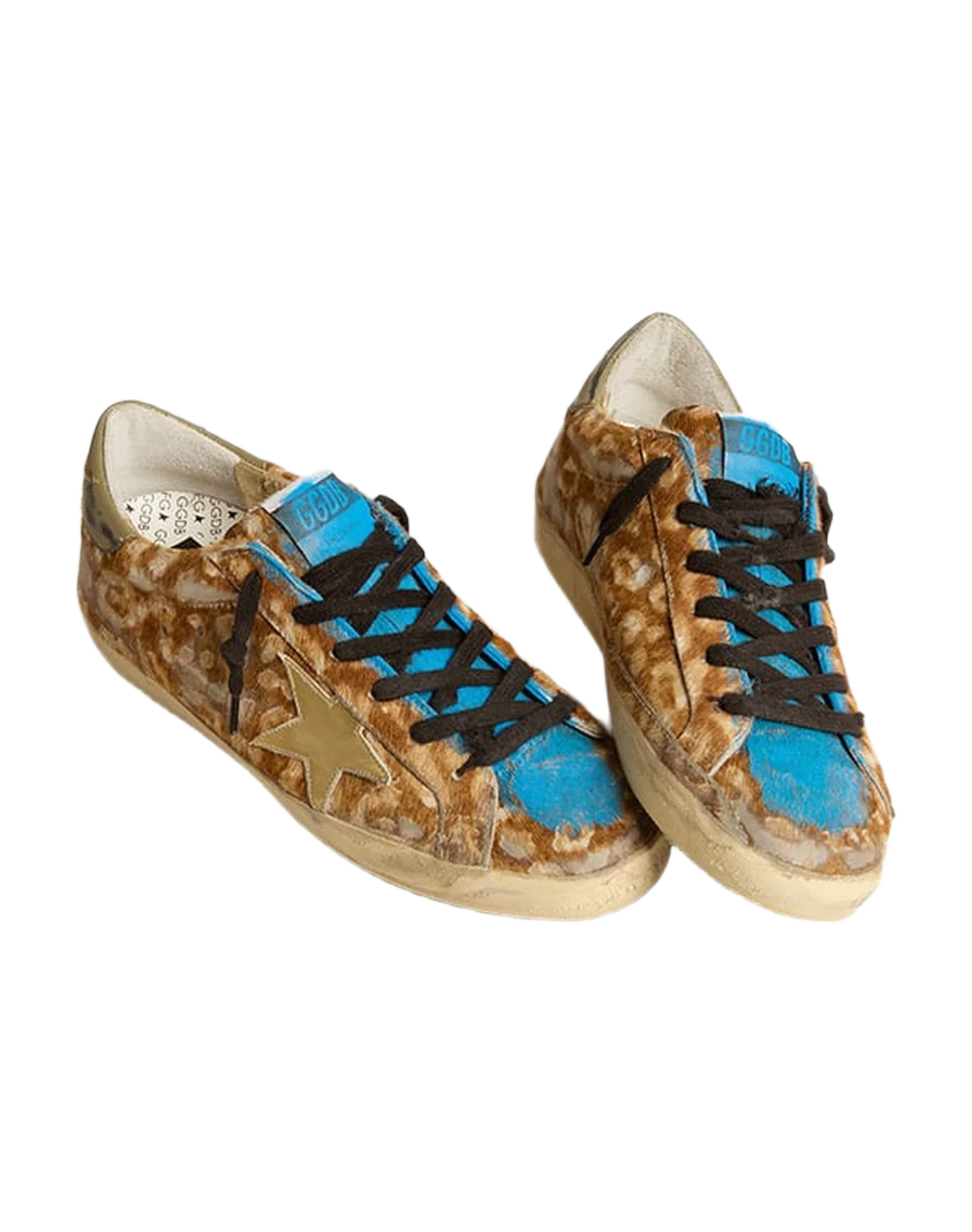 Women | Super-Star Lab Leopard Pony Skin with Gold Star & Gray Heel Tab | Leo Hazelnut x Light Grey x Gold x Grey x Blue - Image 2
