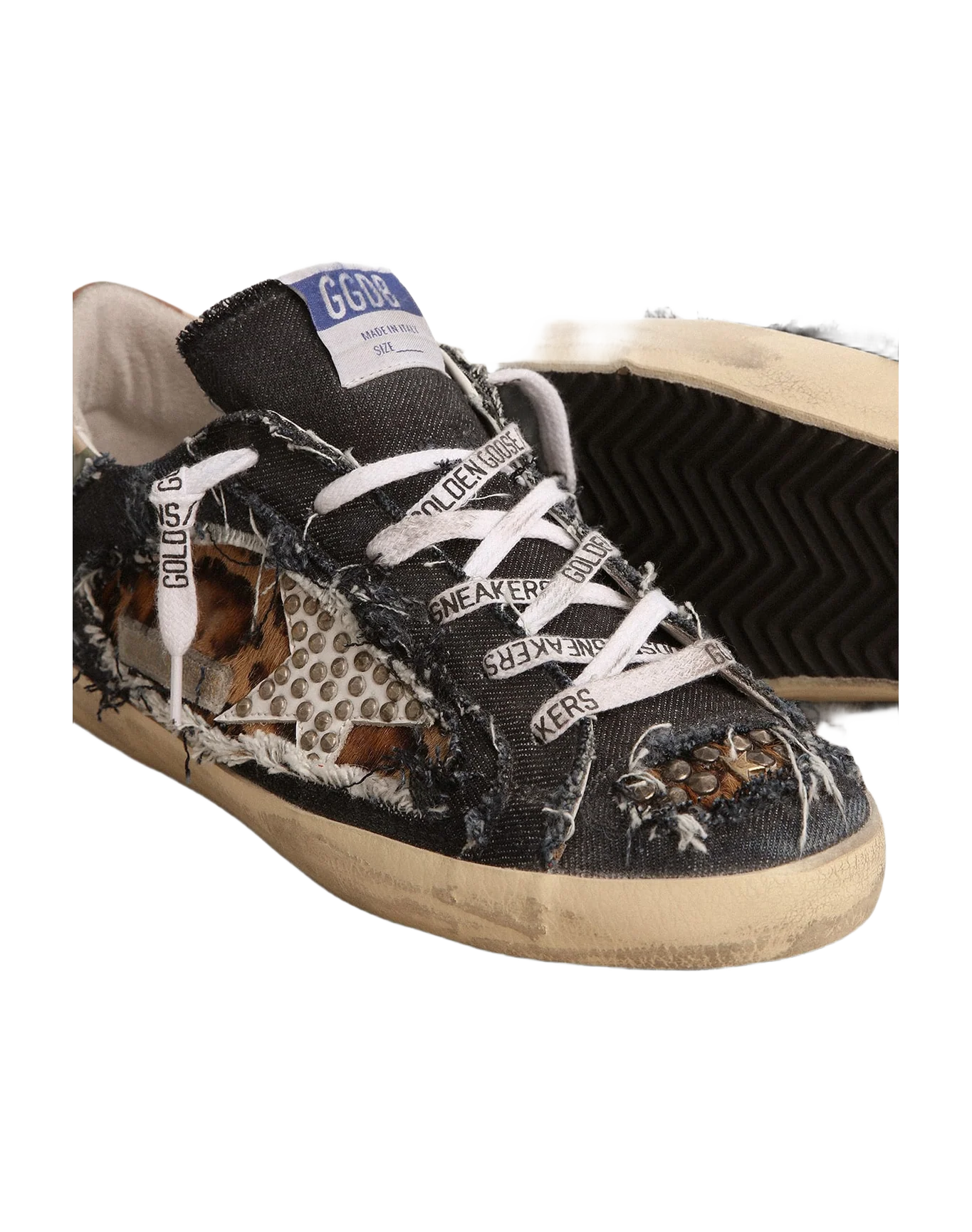 Women | Super-Star Lab Sneakers Denim & Leopard-Print Pony Skin | Blue Beige Brown Black Leo x White x Green Camou - Image 7