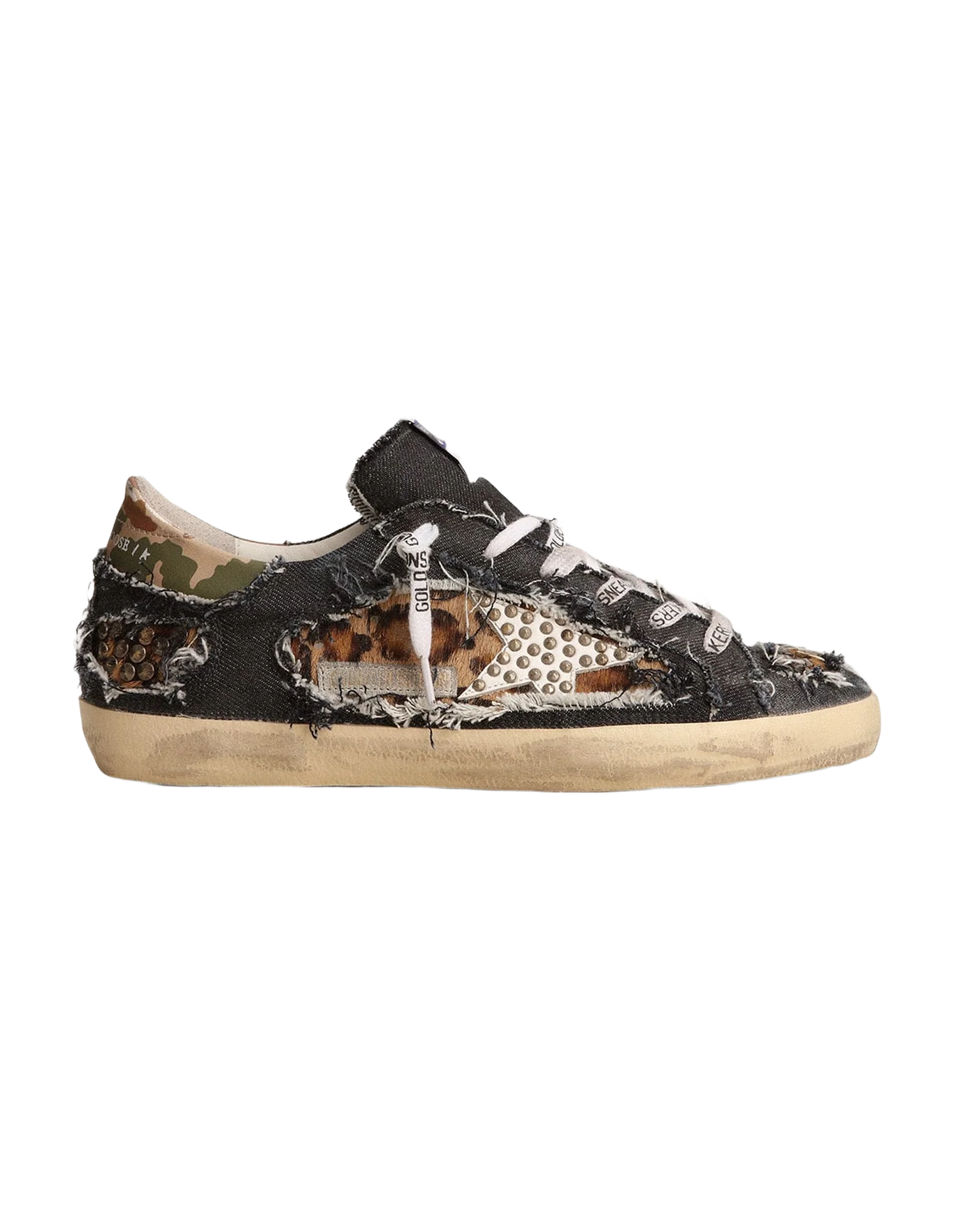 Women | Super-Star Lab Sneakers Denim & Leopard-Print Pony Skin | Blue Beige Brown Black Leo x White x Green Camou - Image 8