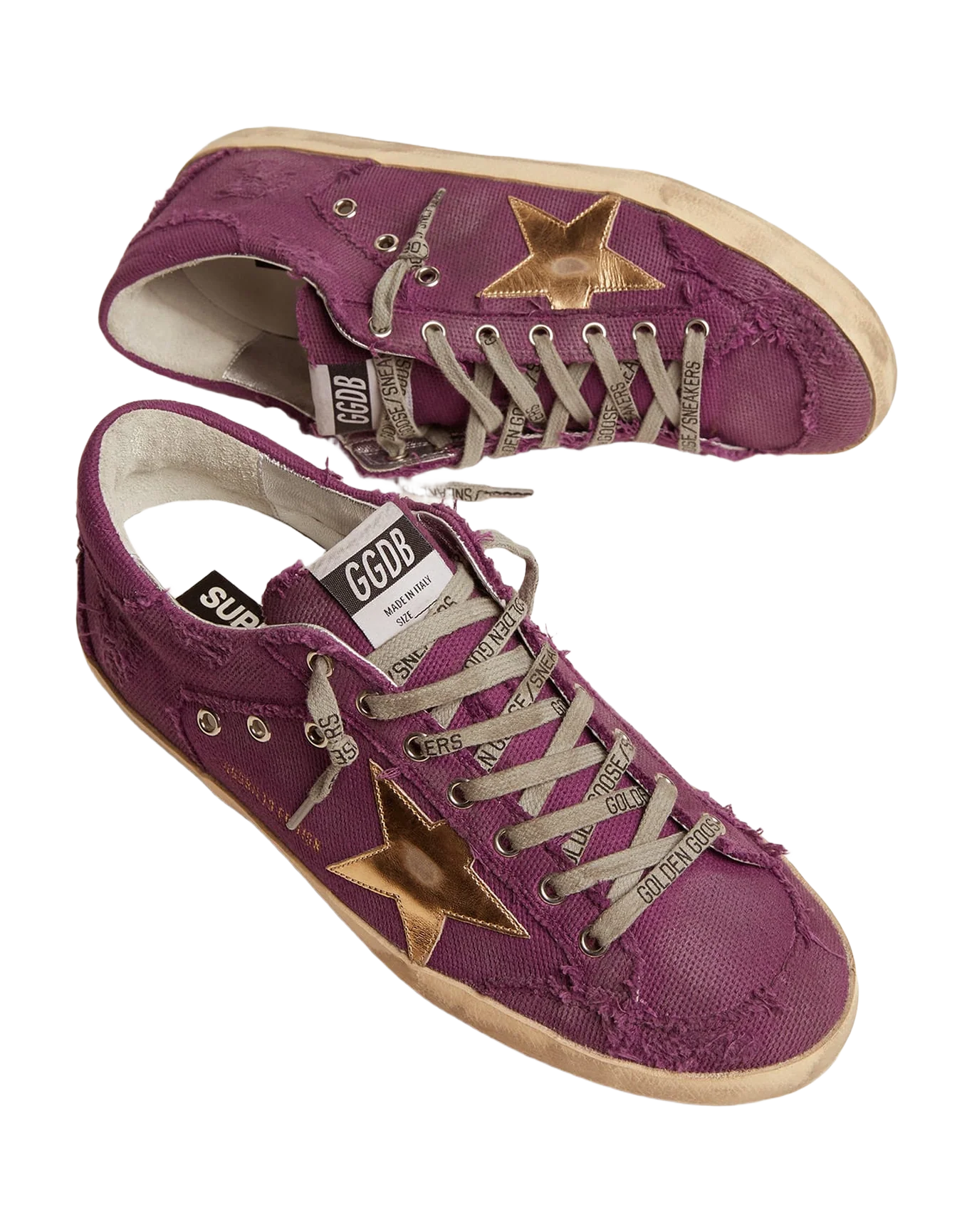 Women | Super-Star Lab Sneakers Purple Distressed Canvas with Gold Star | Purple x Gold - Image 2