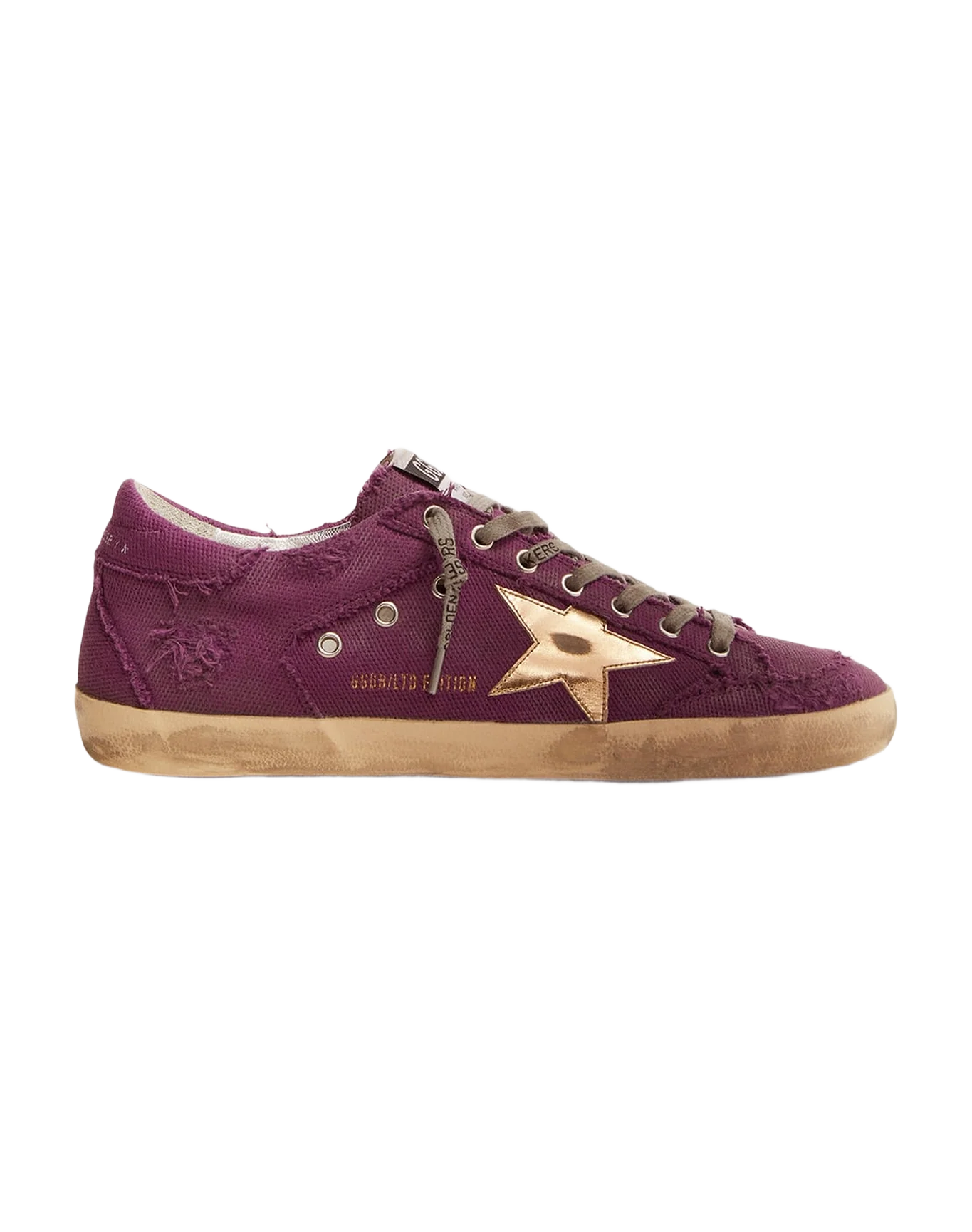 Women | Super-Star Lab Sneakers Purple Distressed Canvas with Gold Star | Purple x Gold - Image 3