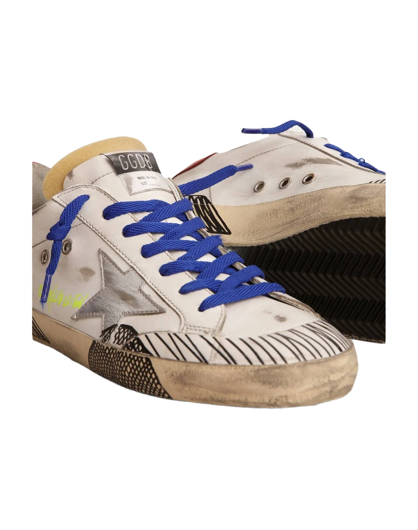 Women | Super-Star Lab Sneakers White Leather & Multi-Foxing-Effect Print | White x Silver x Red x Black