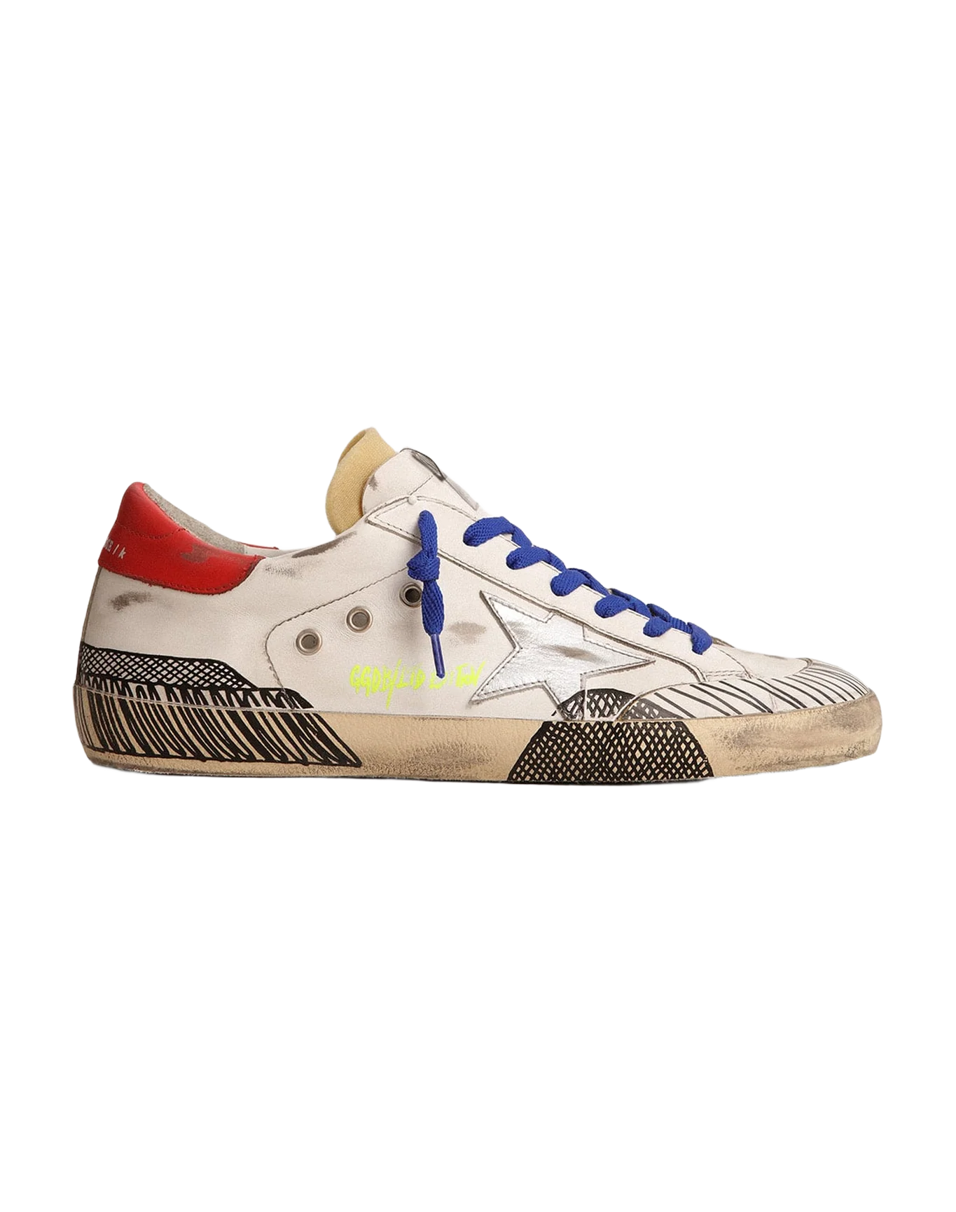 Women | Super-Star Lab Sneakers White Leather & Multi-Foxing-Effect Print | White x Silver x Red x Black - Image 4