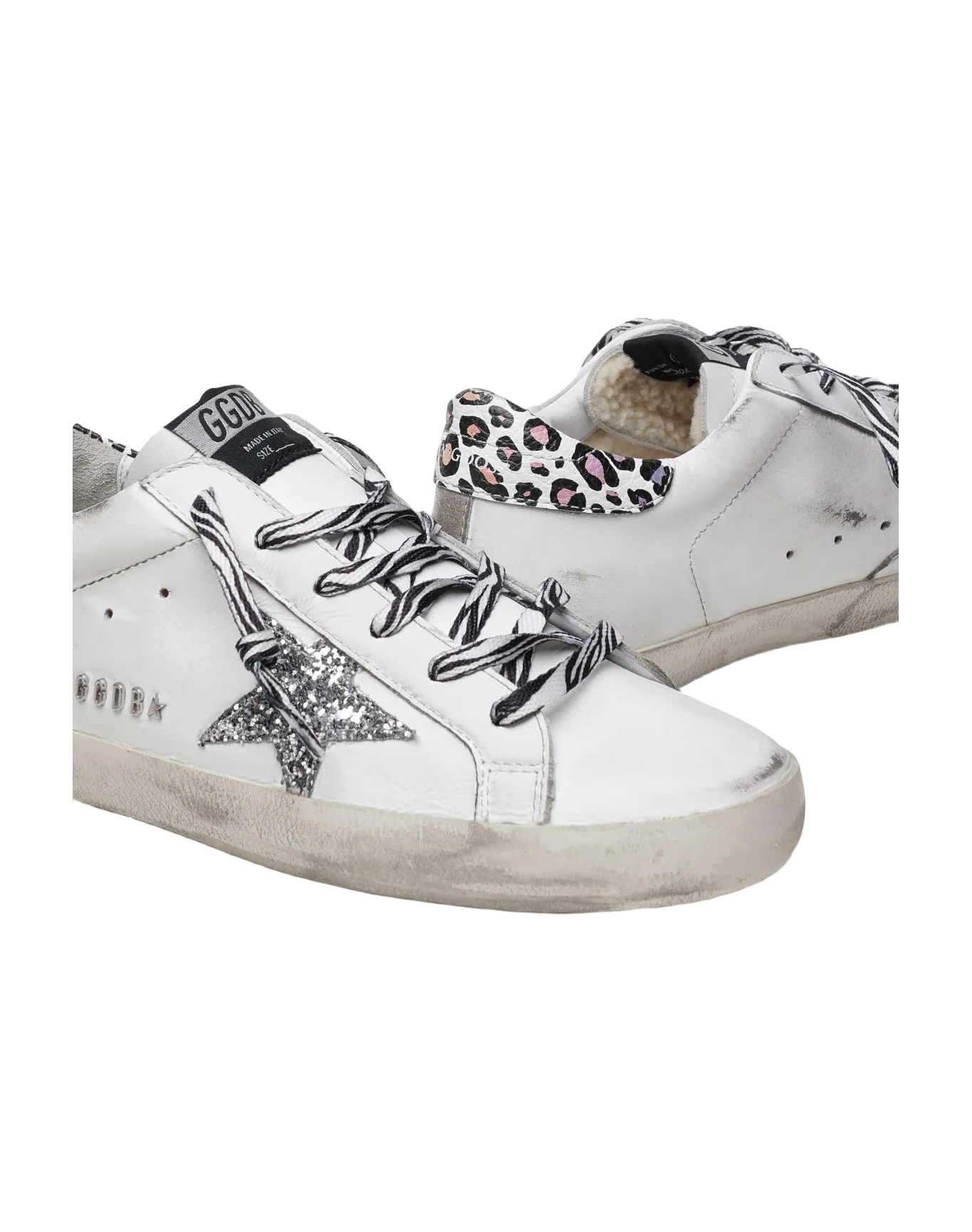 Women | Super-Star Leather Upper Glitter Star Leo Heel | White x Silver x Multicolor Leo - Image 4