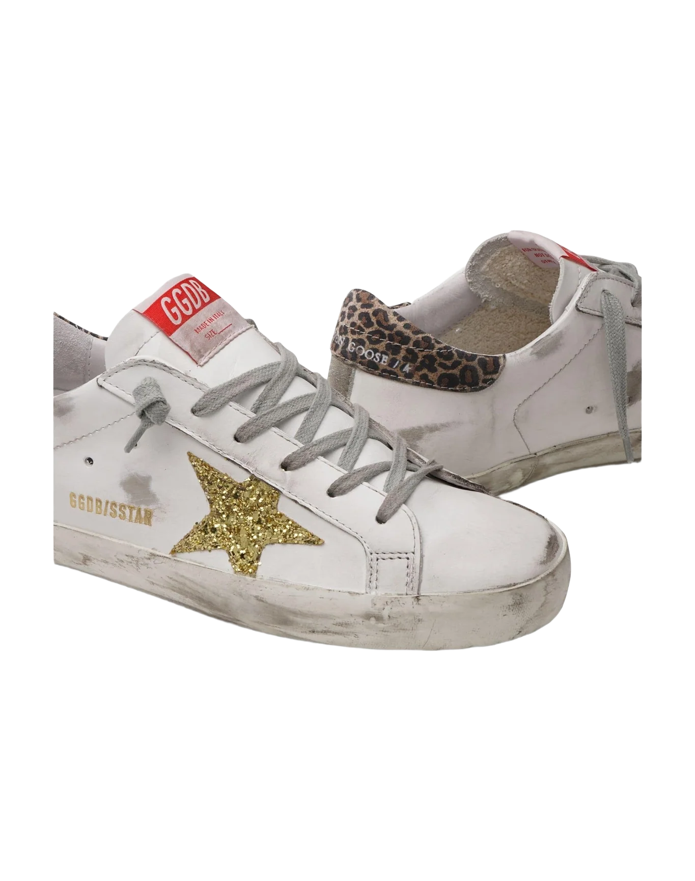 Women | Super-Star Leather Upper Glitter Star Leopard Suede | White x Gold Yellow x Beige Brown Leo