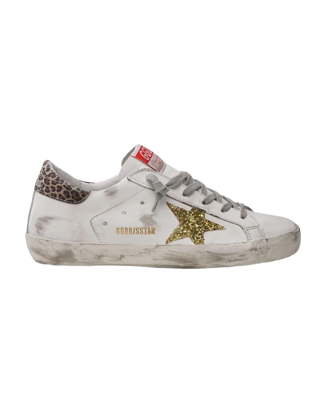 Women | Super-Star Leather Upper Glitter Star Leopard Suede | White x Gold Yellow x Beige Brown Leo - Image 2