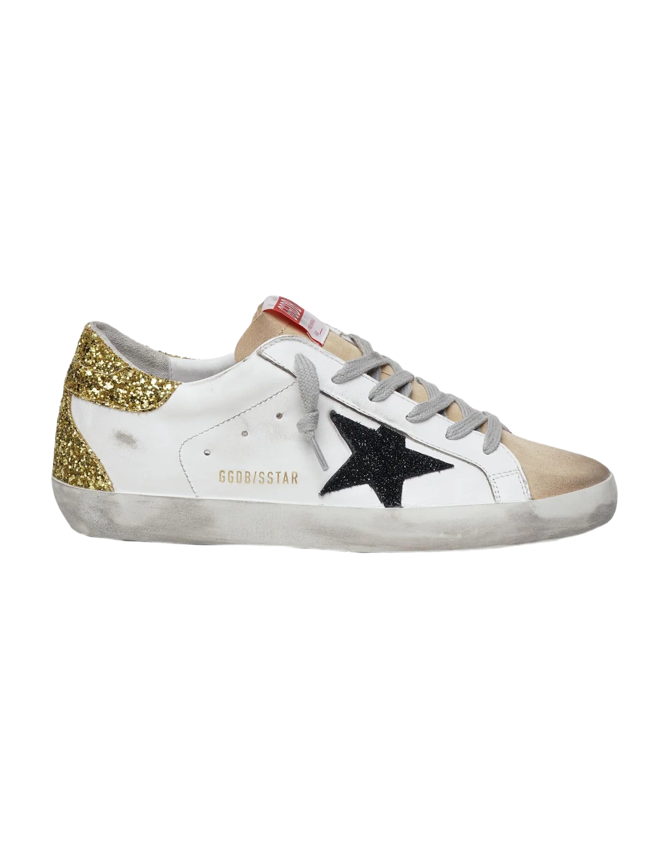 Women | Super-Star Leather Upper Suede Star Glitter Heel | Cappuccino x White x Black x Gold - Image 3