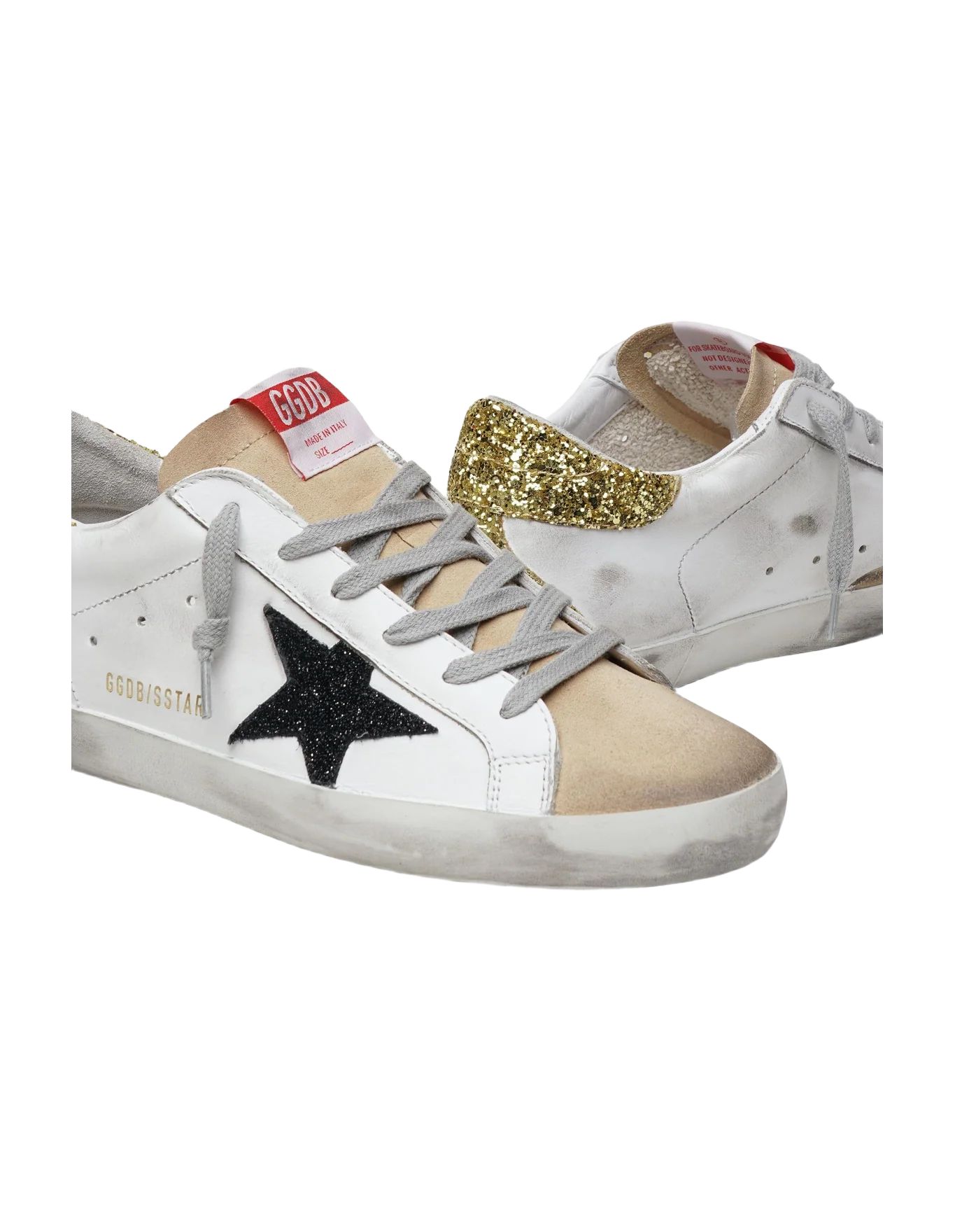 Women | Super-Star Leather Upper Suede Star Glitter Heel | Cappuccino x White x Black x Gold - Image 4