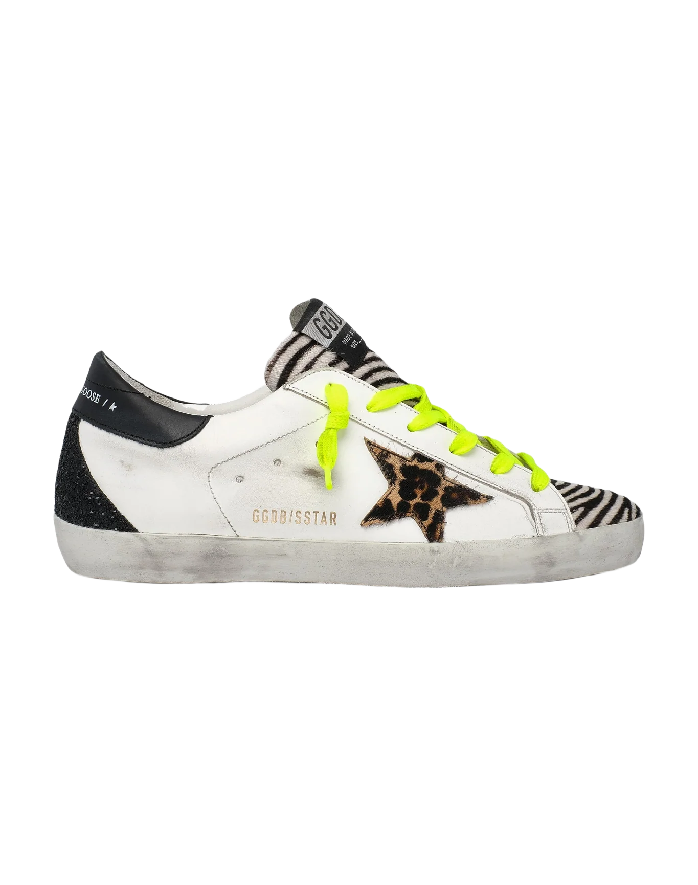 Women | Super-Star Ltd Sneakers with Animal-Print Pony Skin Tongue & Star | White x Black Zebra x Brown Beige Black x Black - Image 8