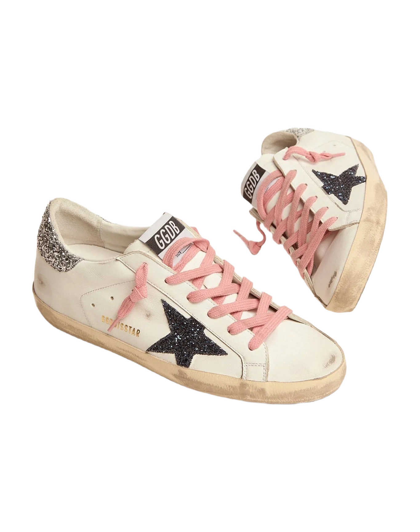 Women | Super-Star Ltd Sneakers with Colored Glitter Star & Heel Tab | White x Dark Blue x Silver