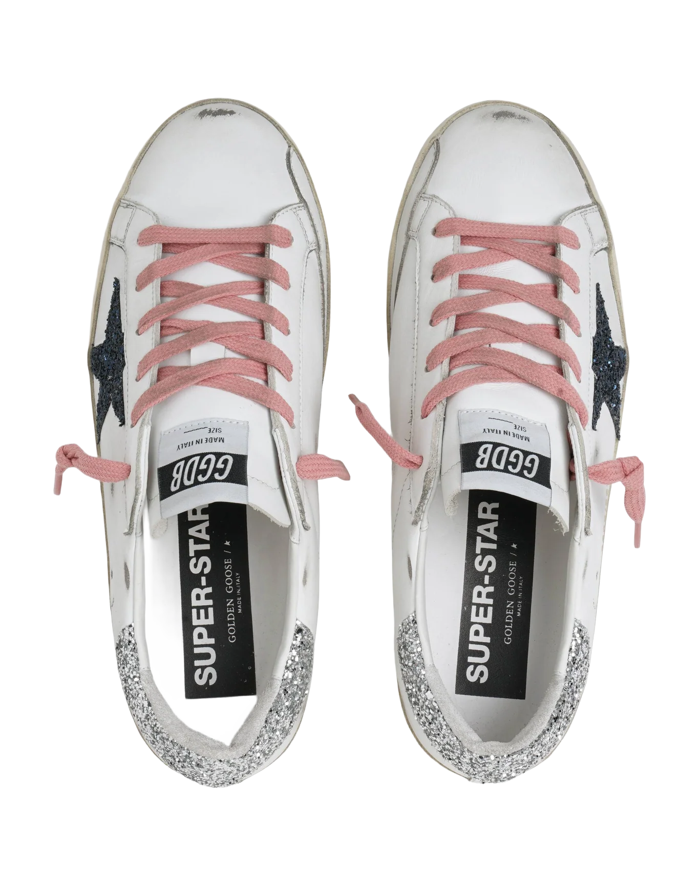 Women | Super-Star Ltd Sneakers with Colored Glitter Star & Heel Tab | White x Dark Blue x Silver - Image 2