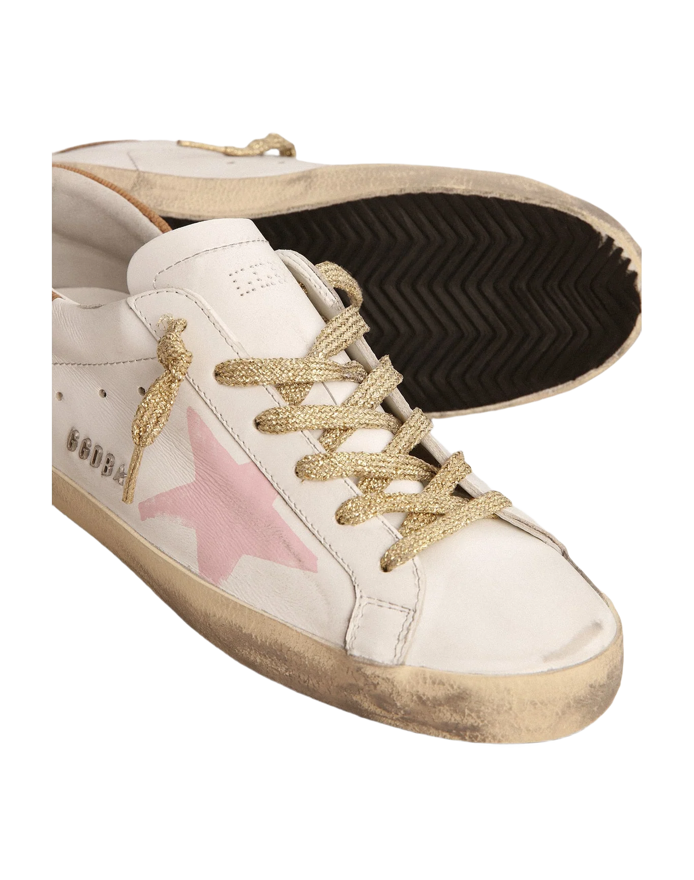 Women | Super-Star Ltd Sneakers with Pink Screen Printed Star & Leather Heel Tab | White x Pink x Light Brown - Image 3