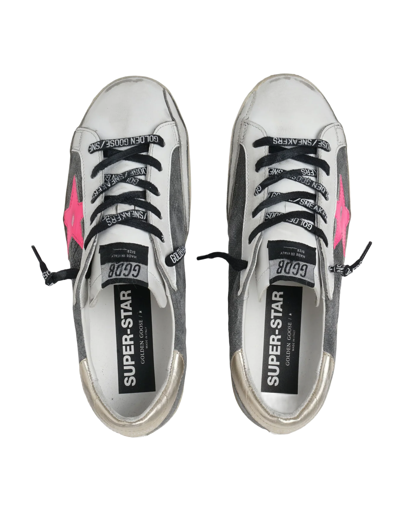 Women | Super-Star Ltd Sneakers with Snake-Print Suede Upper & Gold Heel Tab | Dark Grey x White x Fuxia Fluo x Gold - Image 7