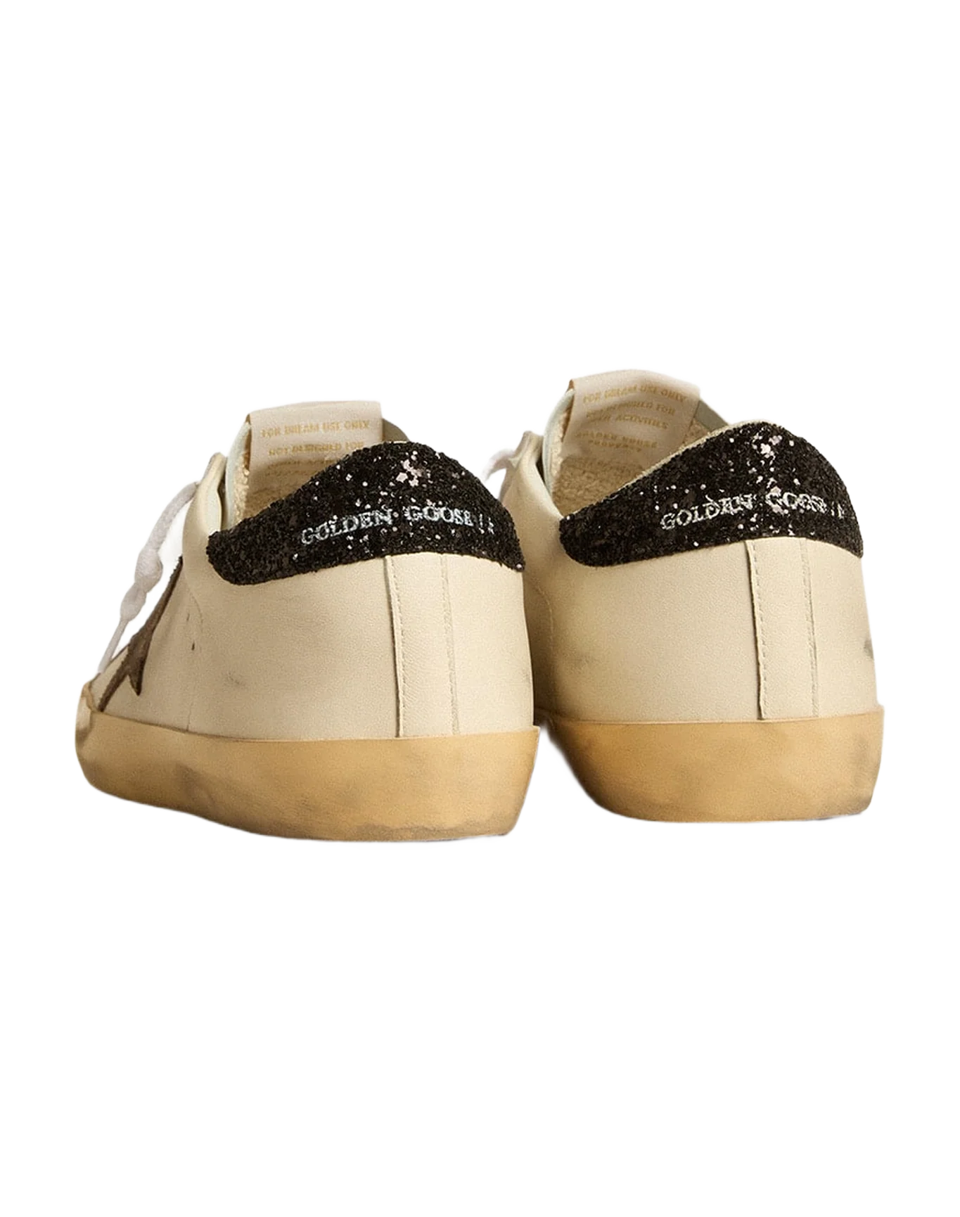 Women | Super-Star Ltd with Laminated Leather Star & Black Glitter Heel Tab | White x Light Brown x Black - Image 3