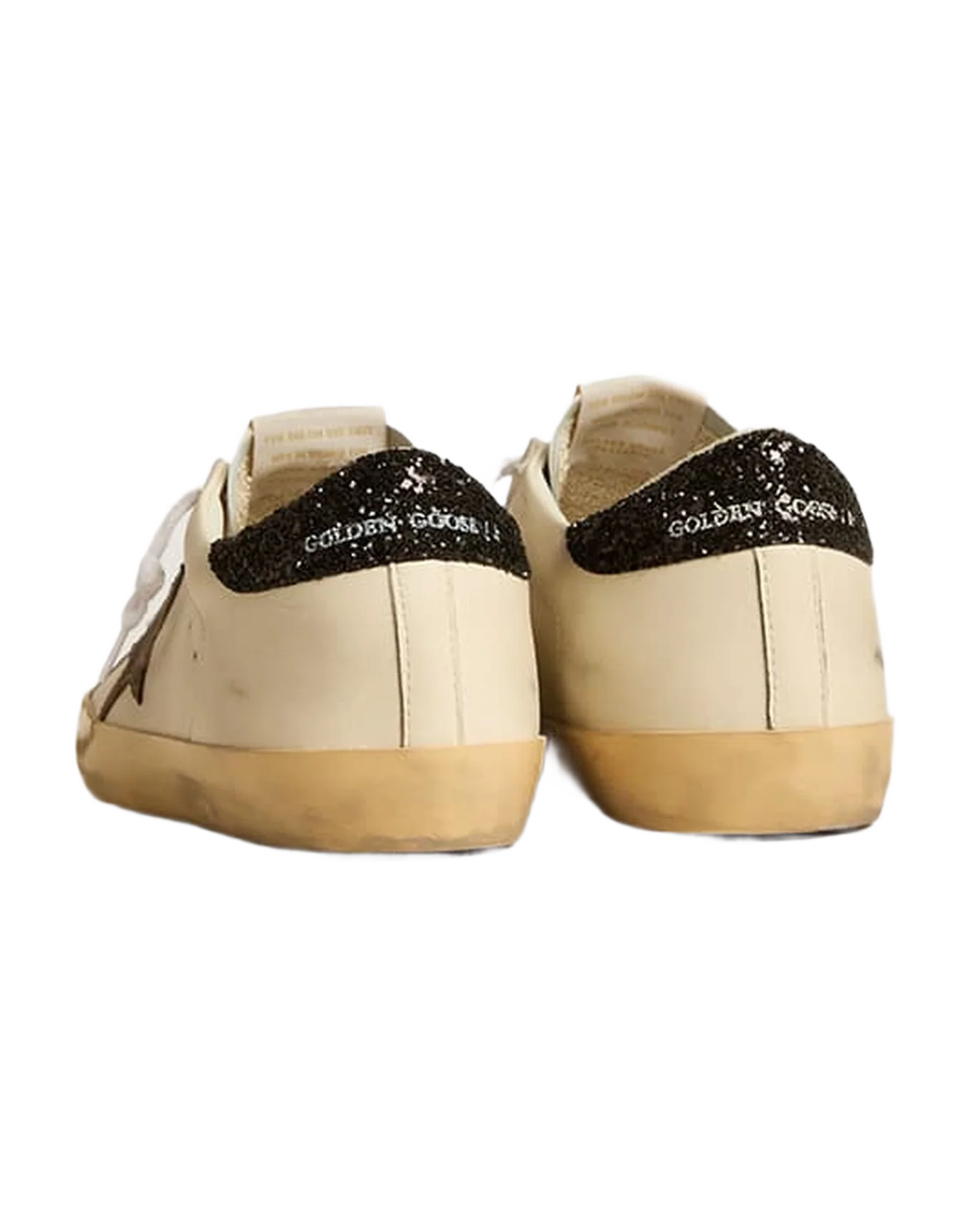 Women | Super-Star Ltd with Laminated Leather Star & Black Glitter Heel Tab | White x Light Brown x Black - Image 6